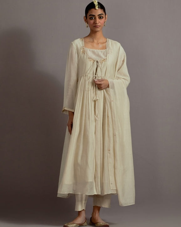 Ivory Guccha Boota Embroidered Gather Angrakha Set