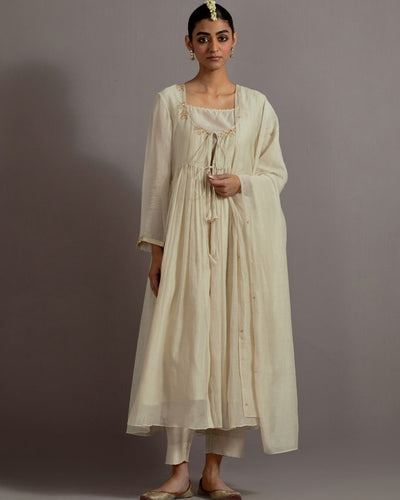 Ivory Guccha Boota Embroidered Gather Angrakha Set