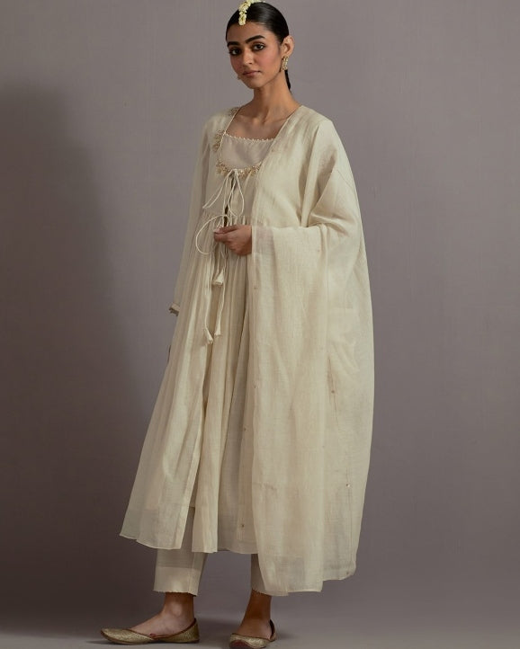 Ivory Guccha Boota Embroidered Gather Angrakha Set