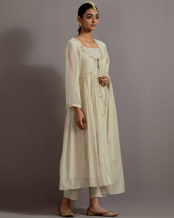 Ivory Guccha Boota Embroidered Gather Angrakha Set