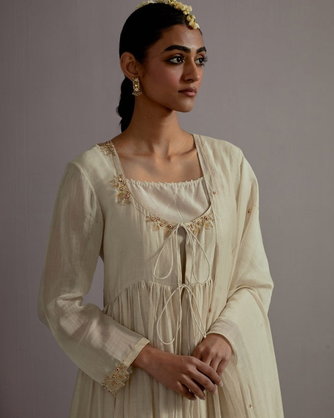 Ivory Guccha Boota Embroidered Gather Angrakha Set