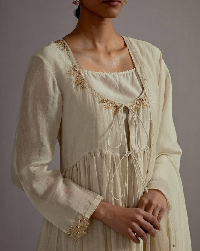 Ivory Guccha Boota Embroidered Gather Angrakha Set