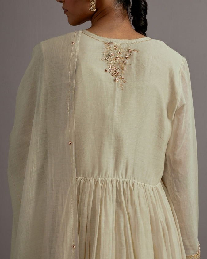 Ivory Guccha Boota Embroidered Gather Angrakha Set