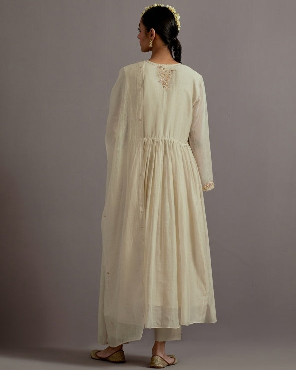 Ivory Guccha Boota Embroidered Gather Angrakha Set