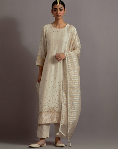 Ivory Tissue Appliqued Straight Kurta Set