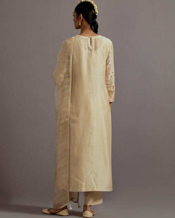 Ivory Tissue Appliqued Straight Kurta Set
