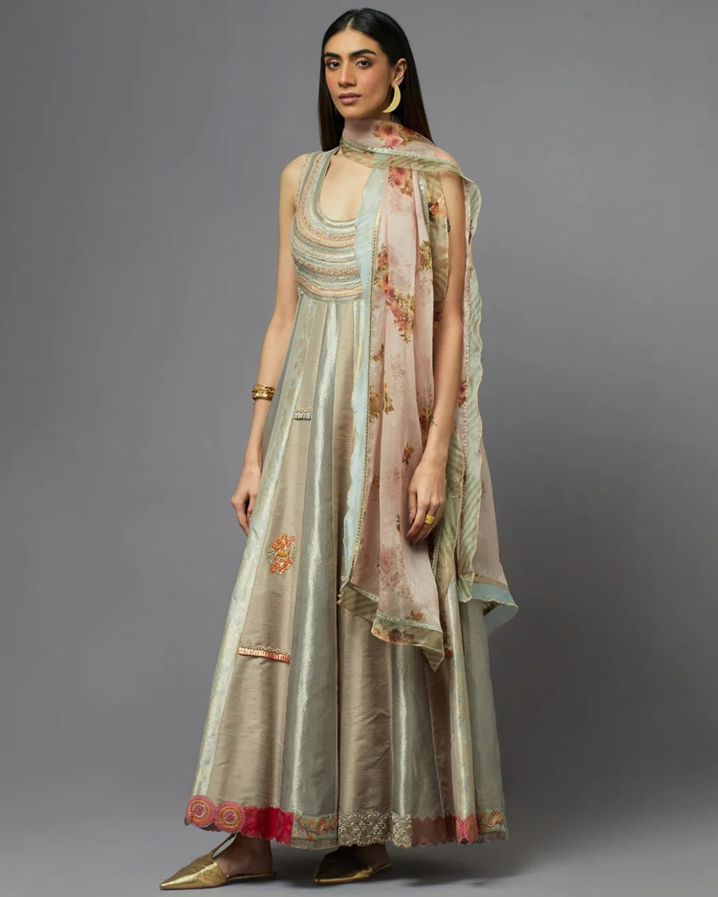 Grey Metallic Anarkali Set