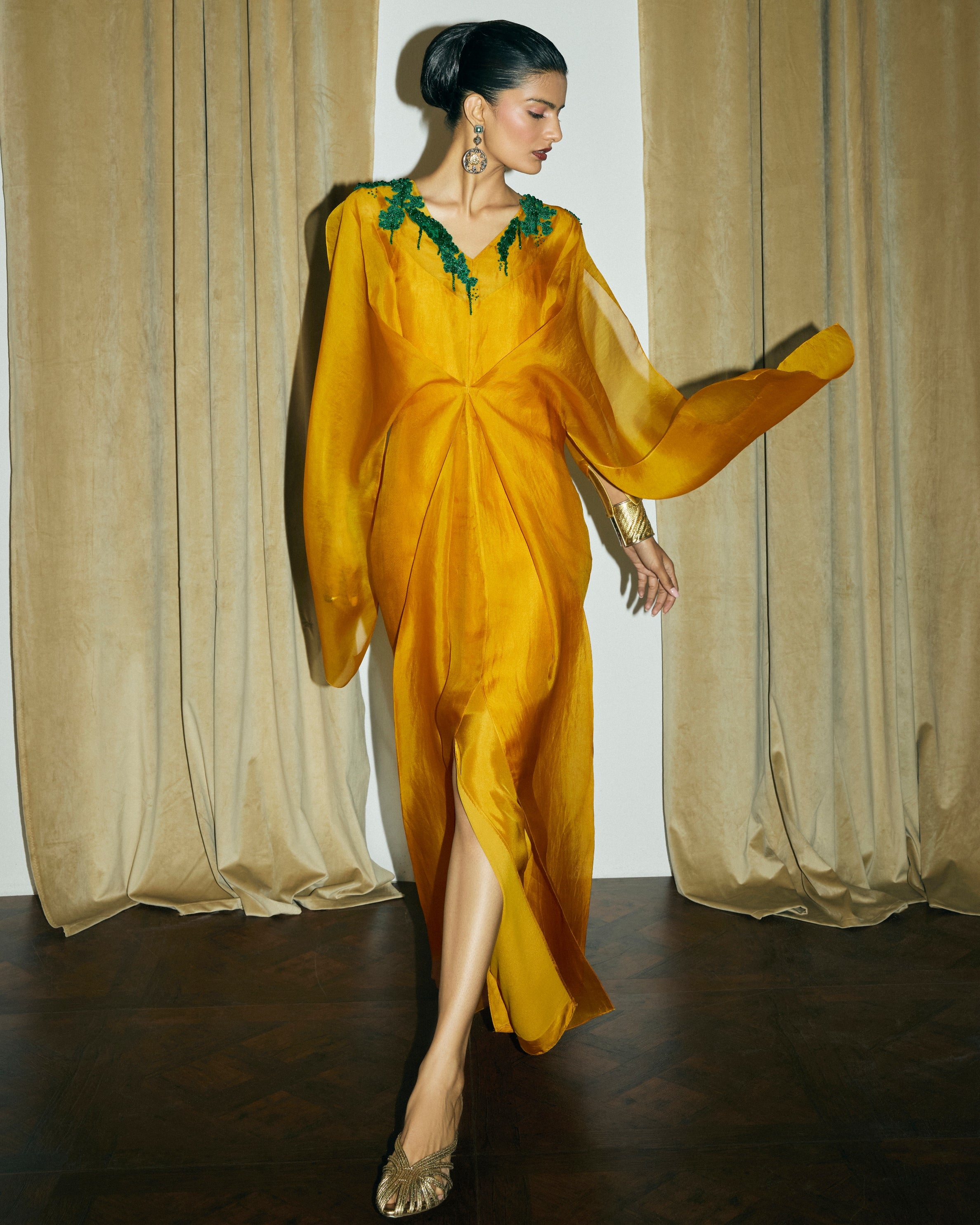 Mustard Roma Dress With Slip