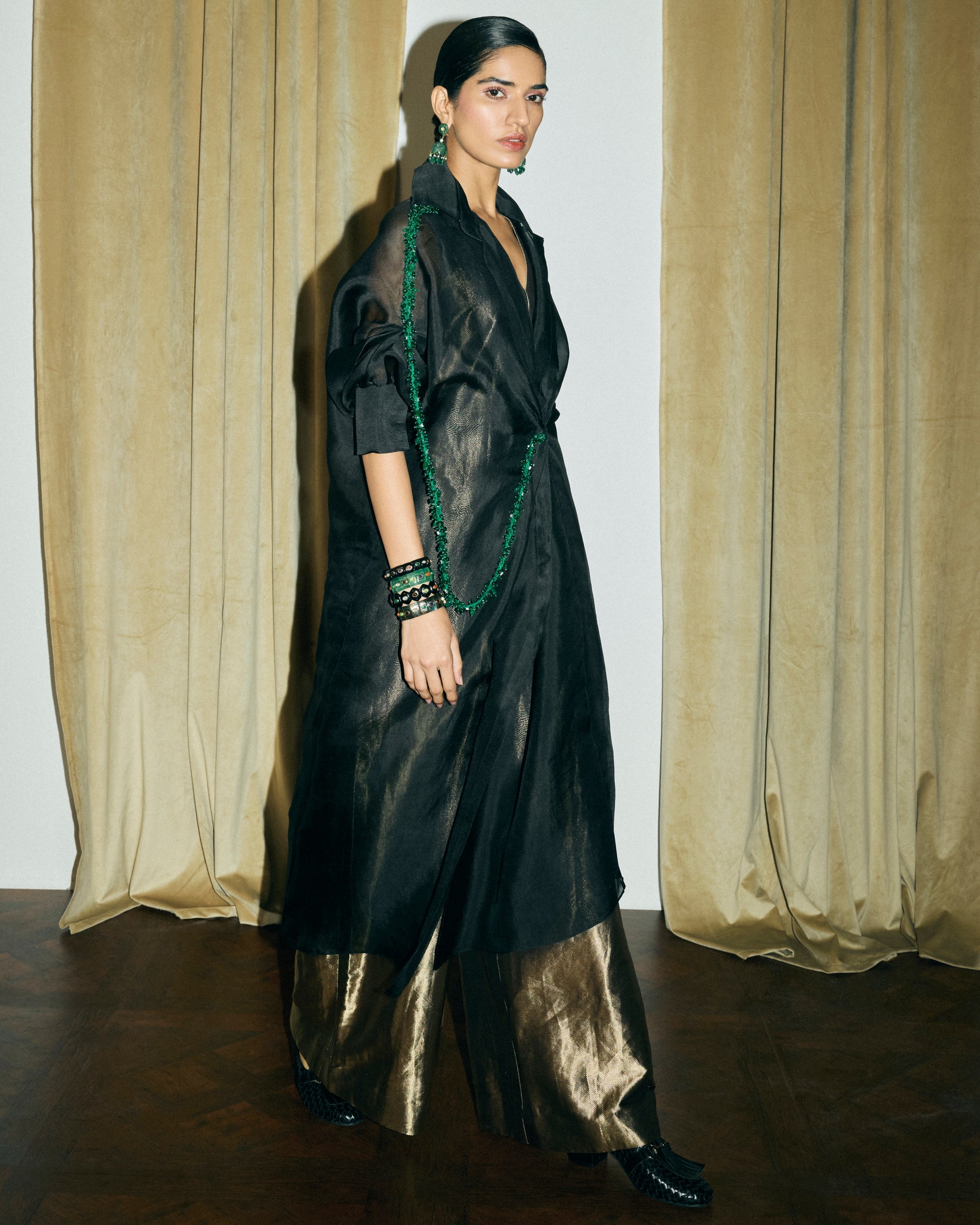 Black & Gold Moulin Shirt With Noir Jumpsuit