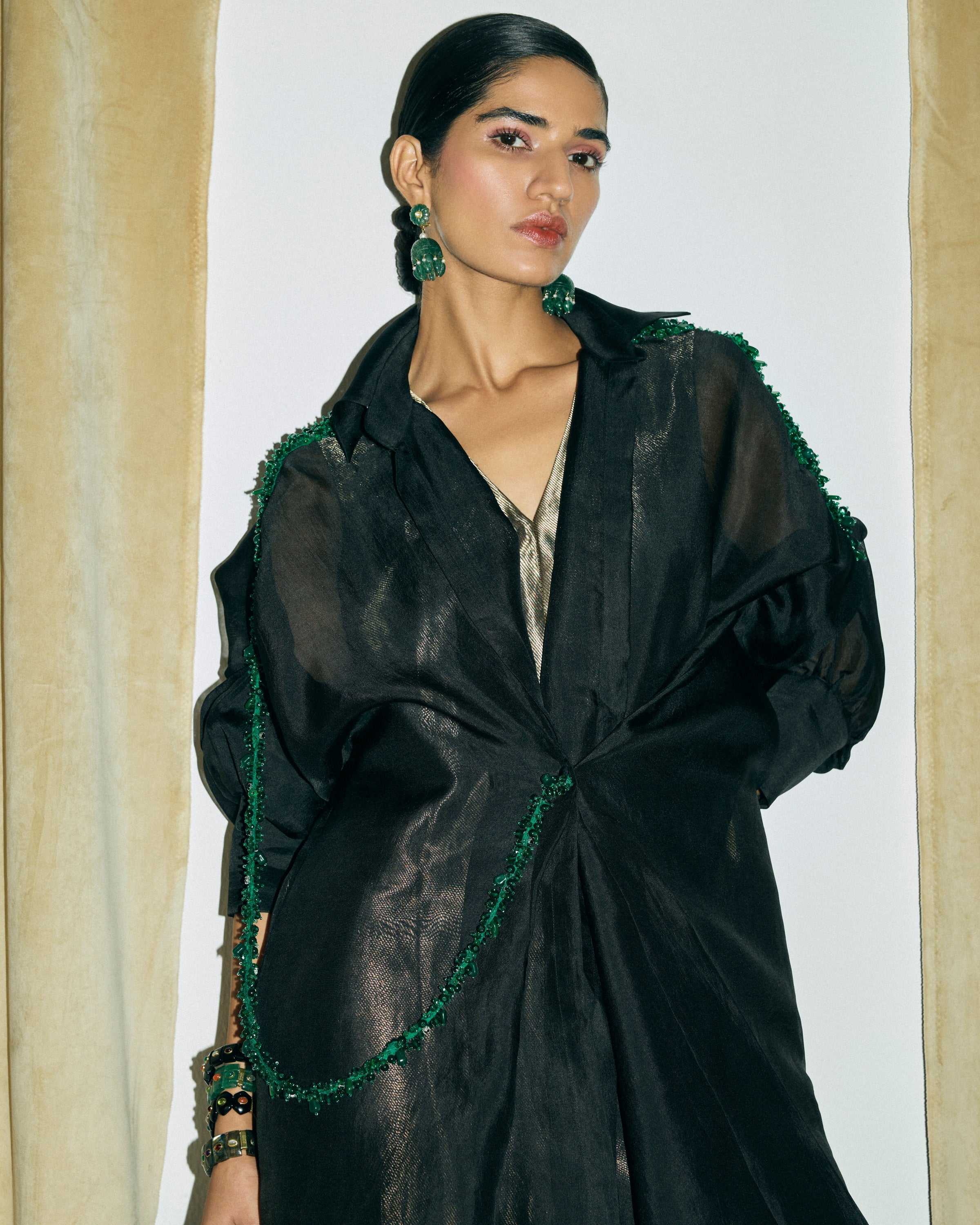 Black & Gold Moulin Shirt With Noir Jumpsuit