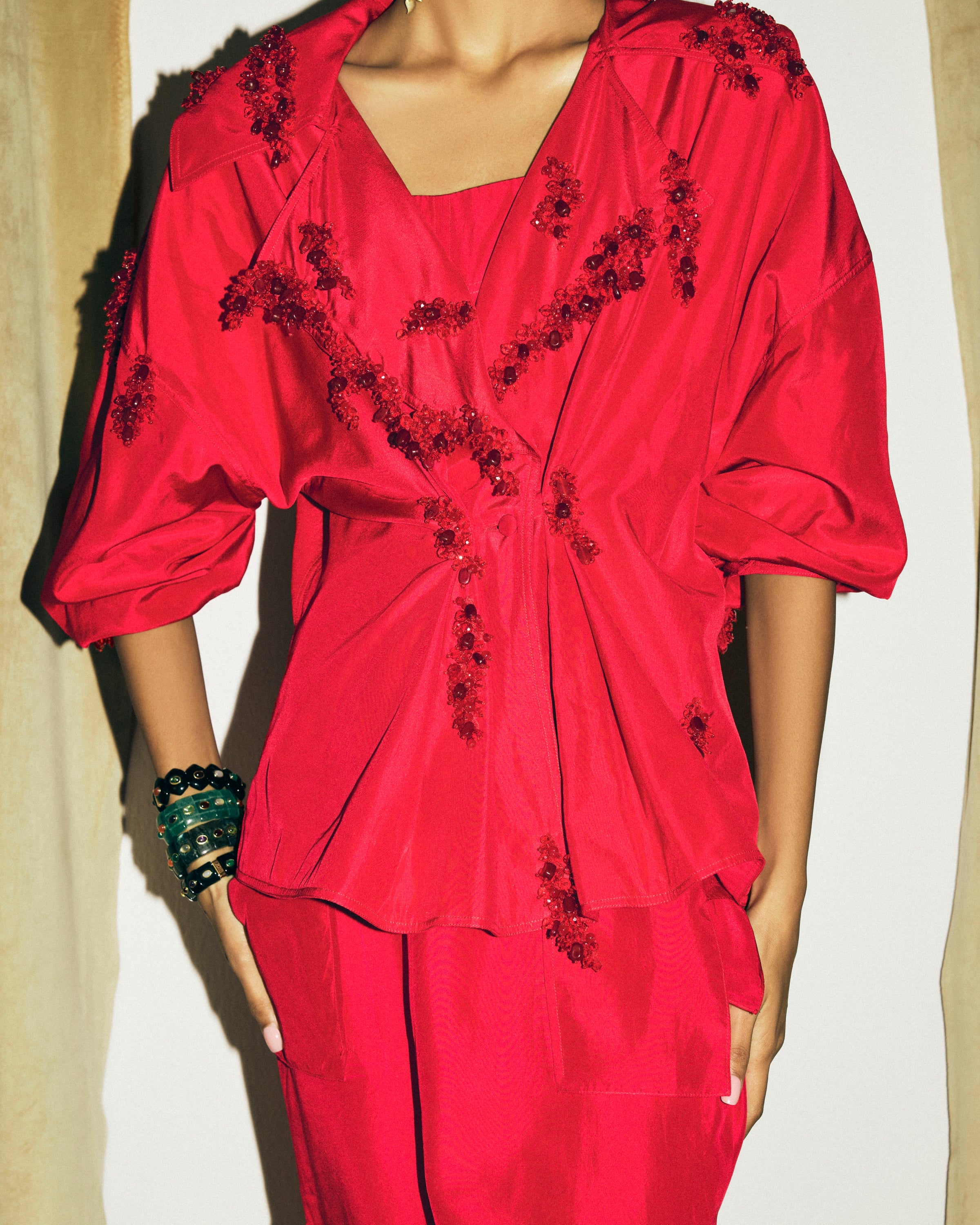 Cherry Red Virna Jacket With Daria Skirt