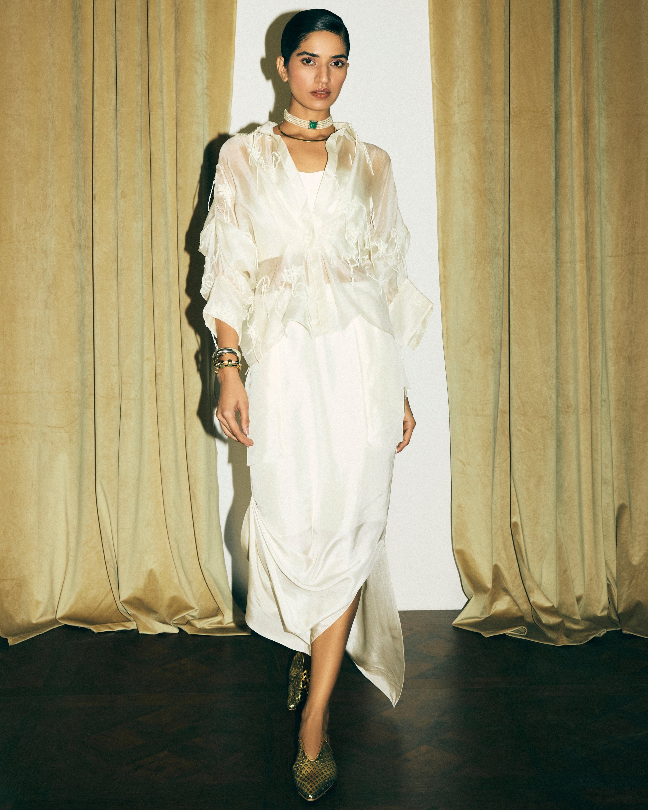 Ivory Bolero Jacket With Bustier And Daria Skirt