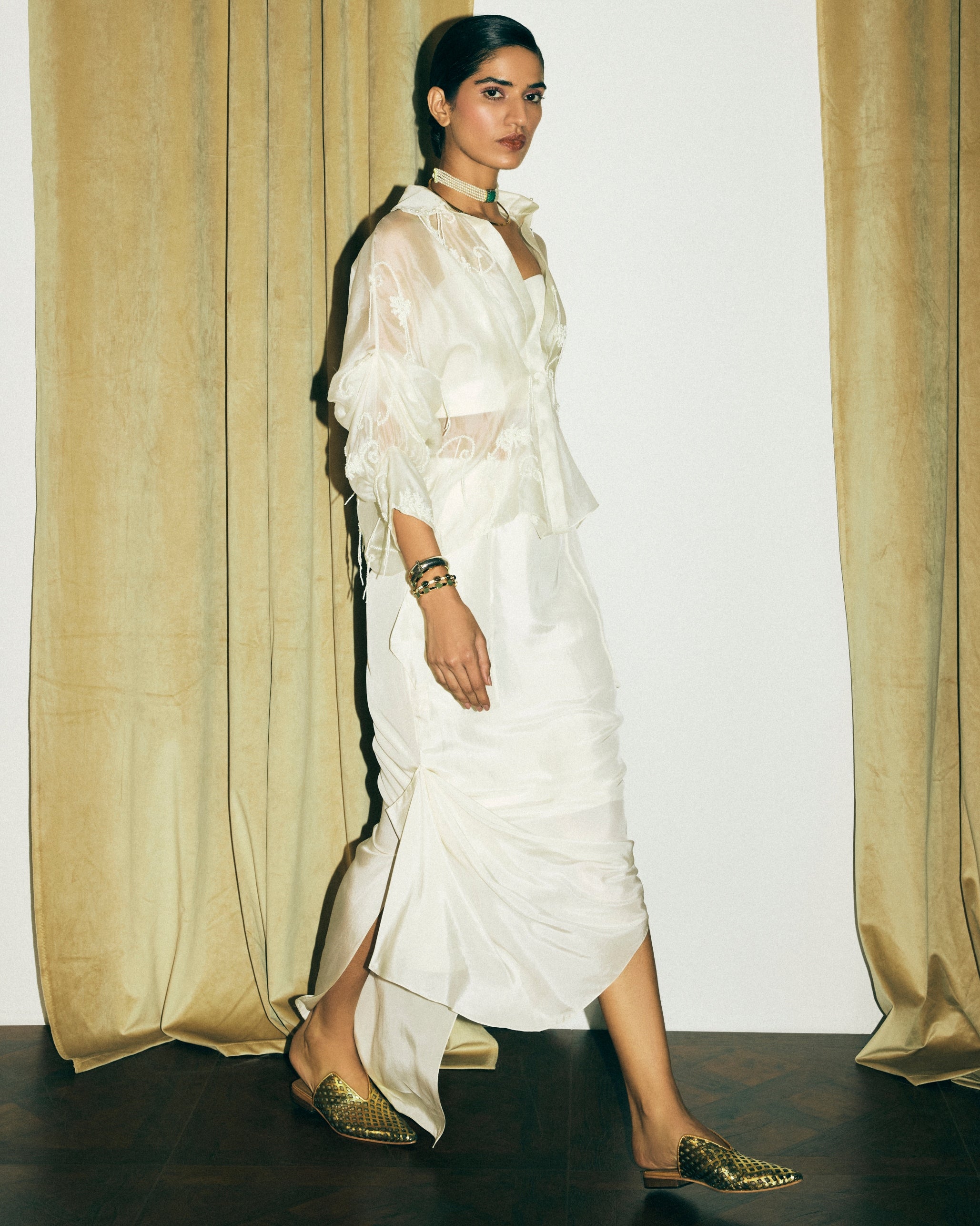 Ivory Bolero Jacket With Bustier And Daria Skirt