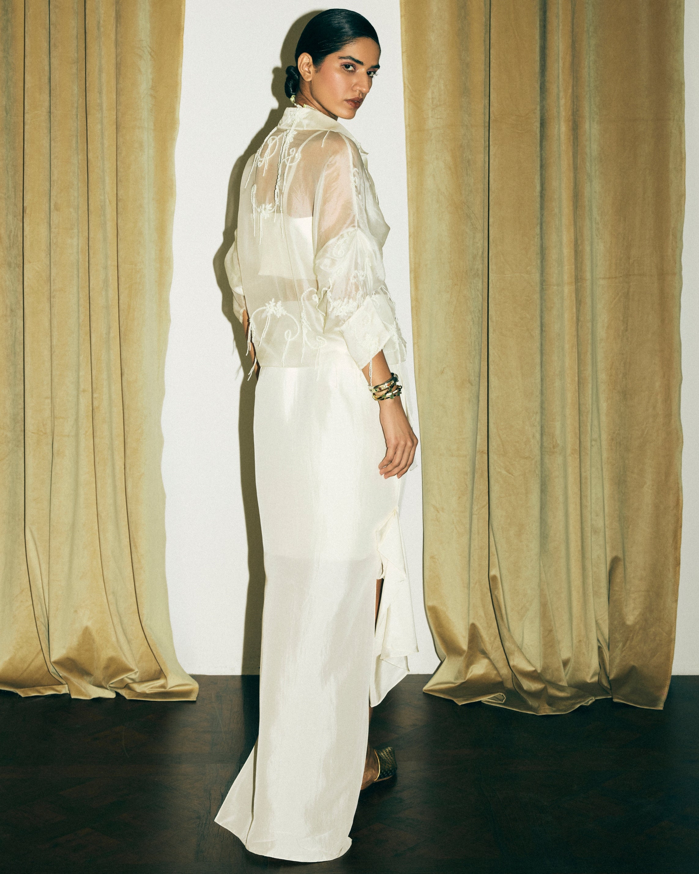 Ivory Bolero Jacket With Bustier And Daria Skirt