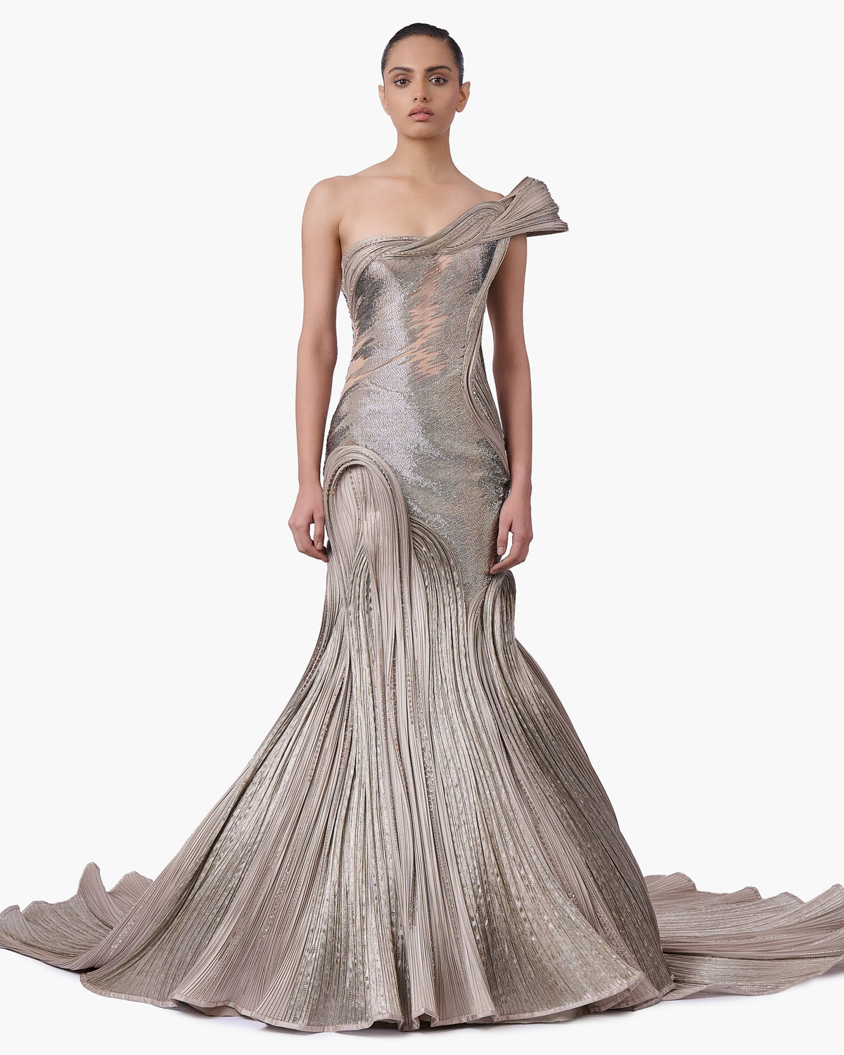 The Sculpted One-Shoulder Satin Gown