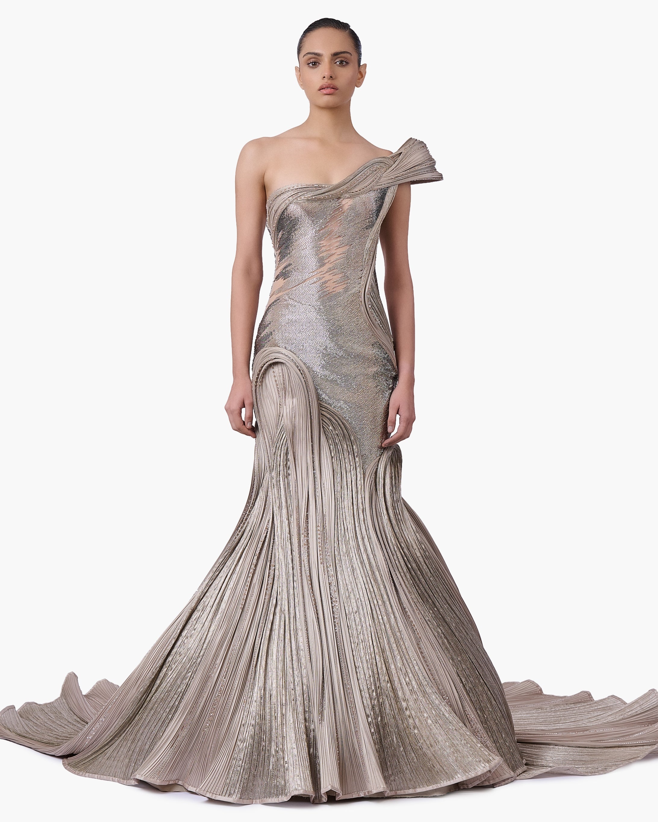 The Sculpted One-Shoulder Satin Gown