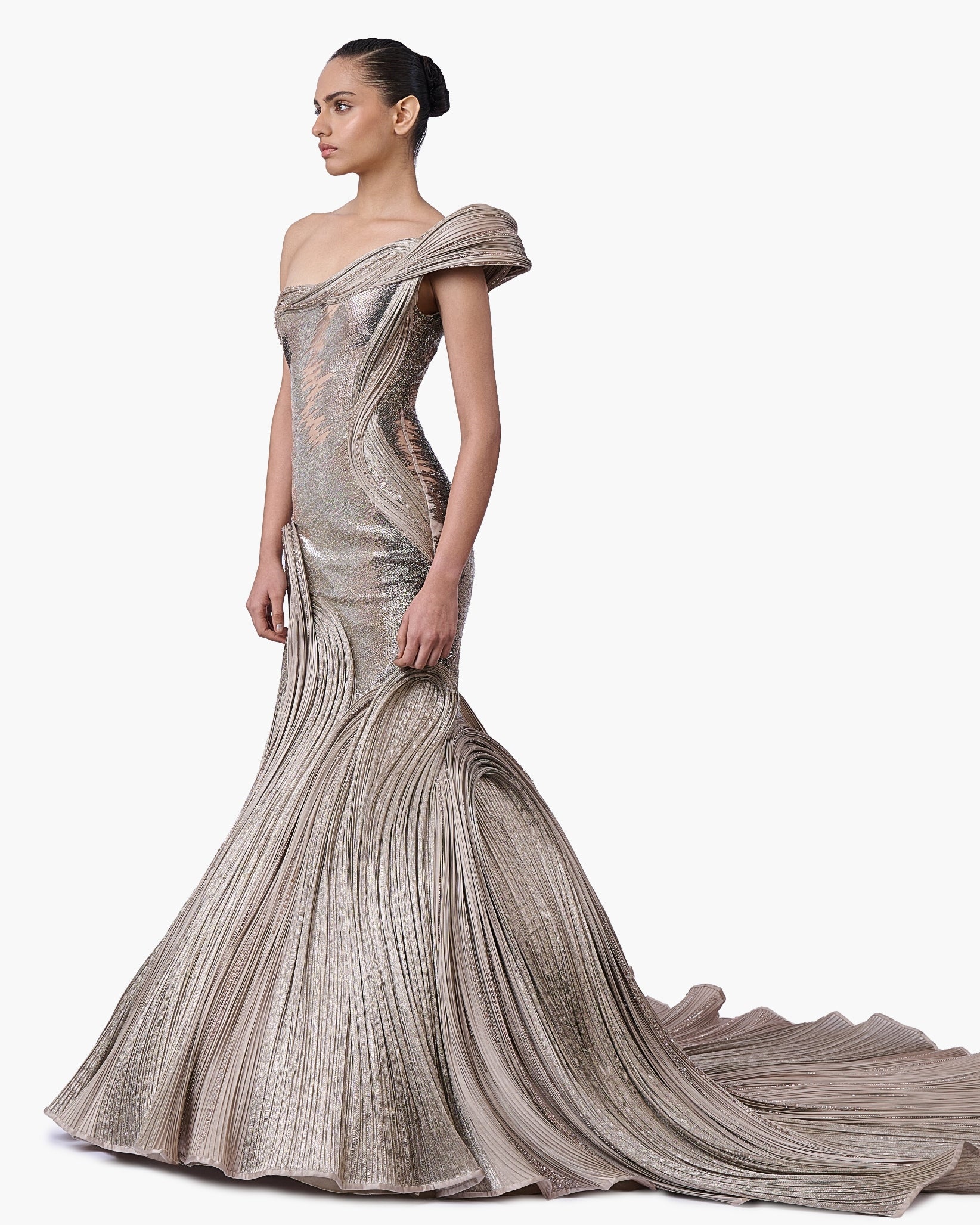 The Sculpted One-Shoulder Satin Gown