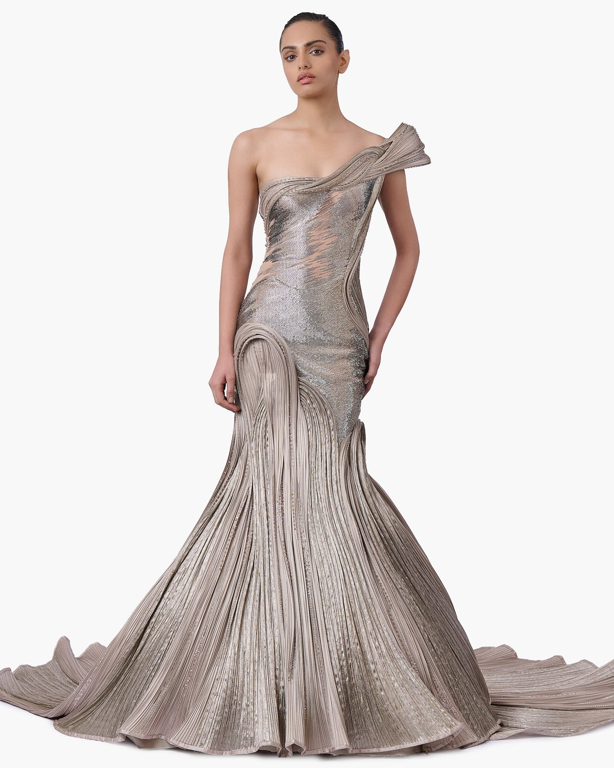 The Sculpted One-Shoulder Satin Gown