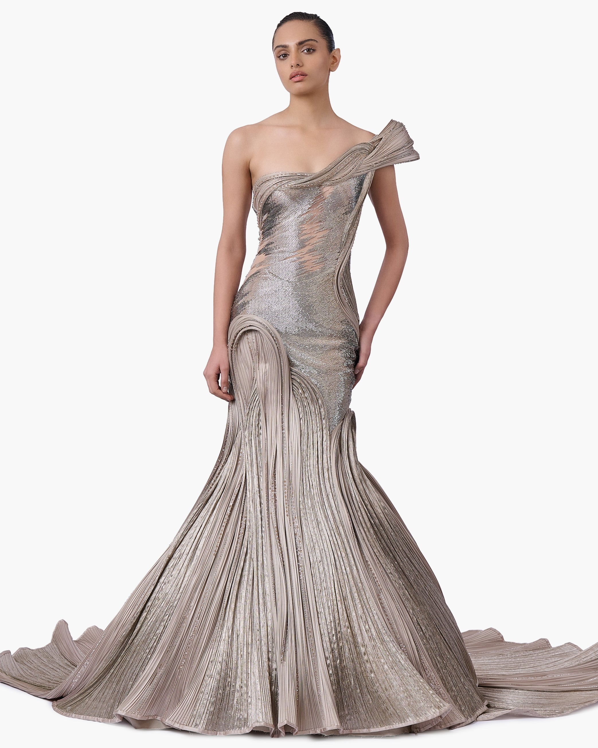 The Sculpted One-Shoulder Satin Gown