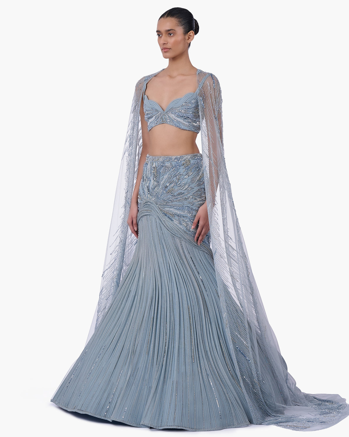 The Embellished Lehenga With Sheer Cape