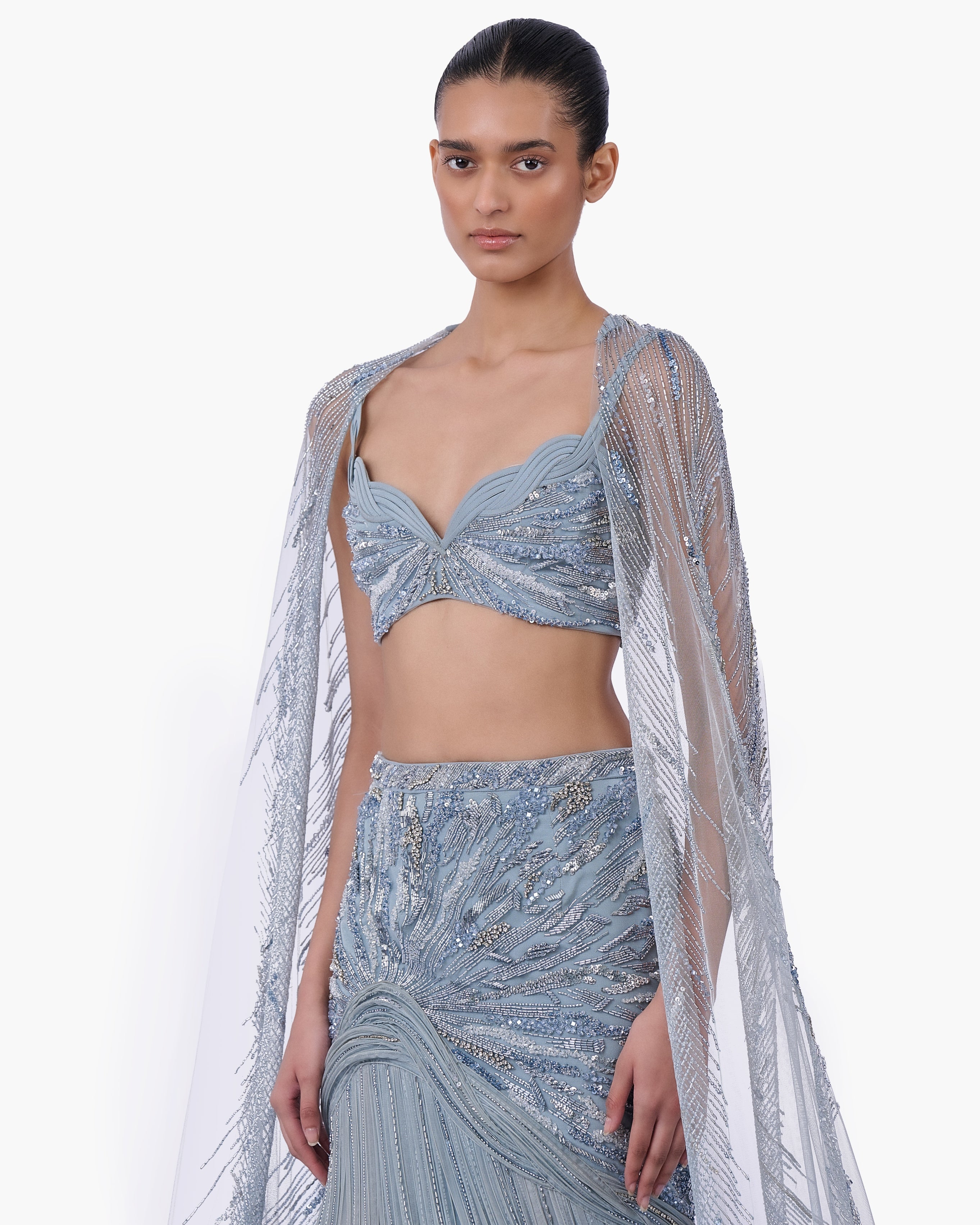 The Embellished Lehenga With Sheer Cape