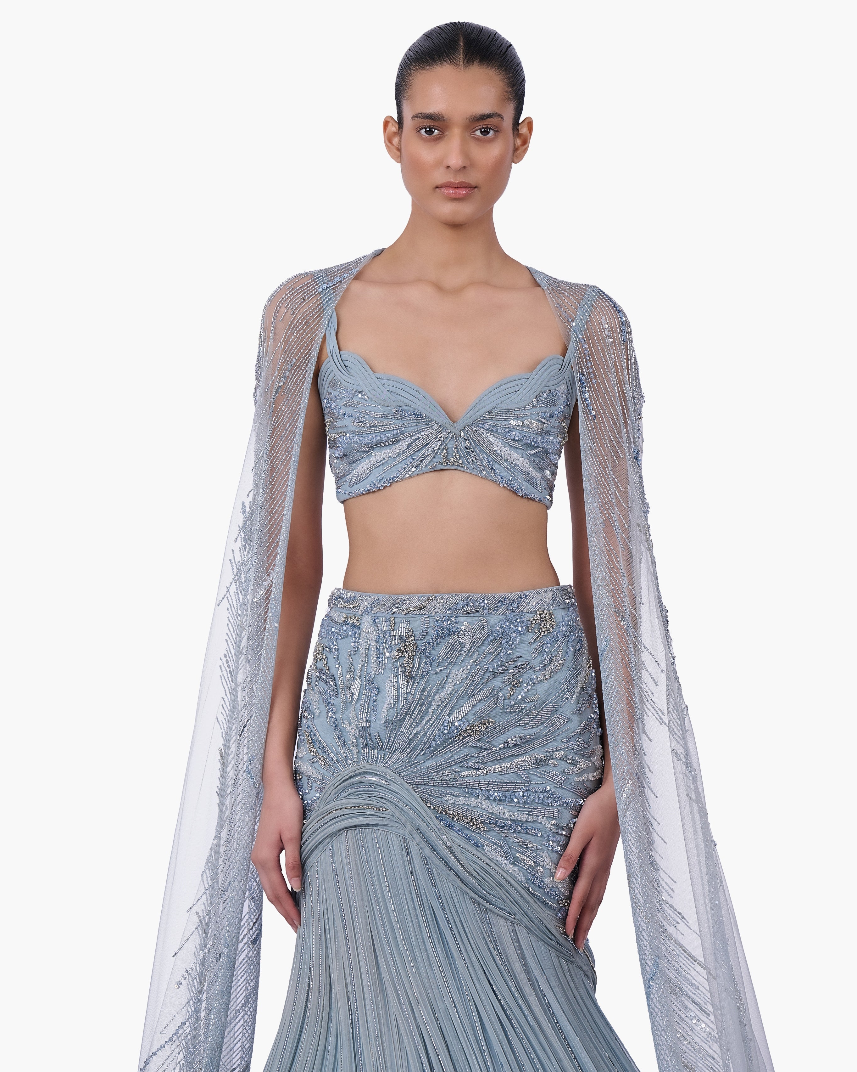 The Embellished Lehenga With Sheer Cape