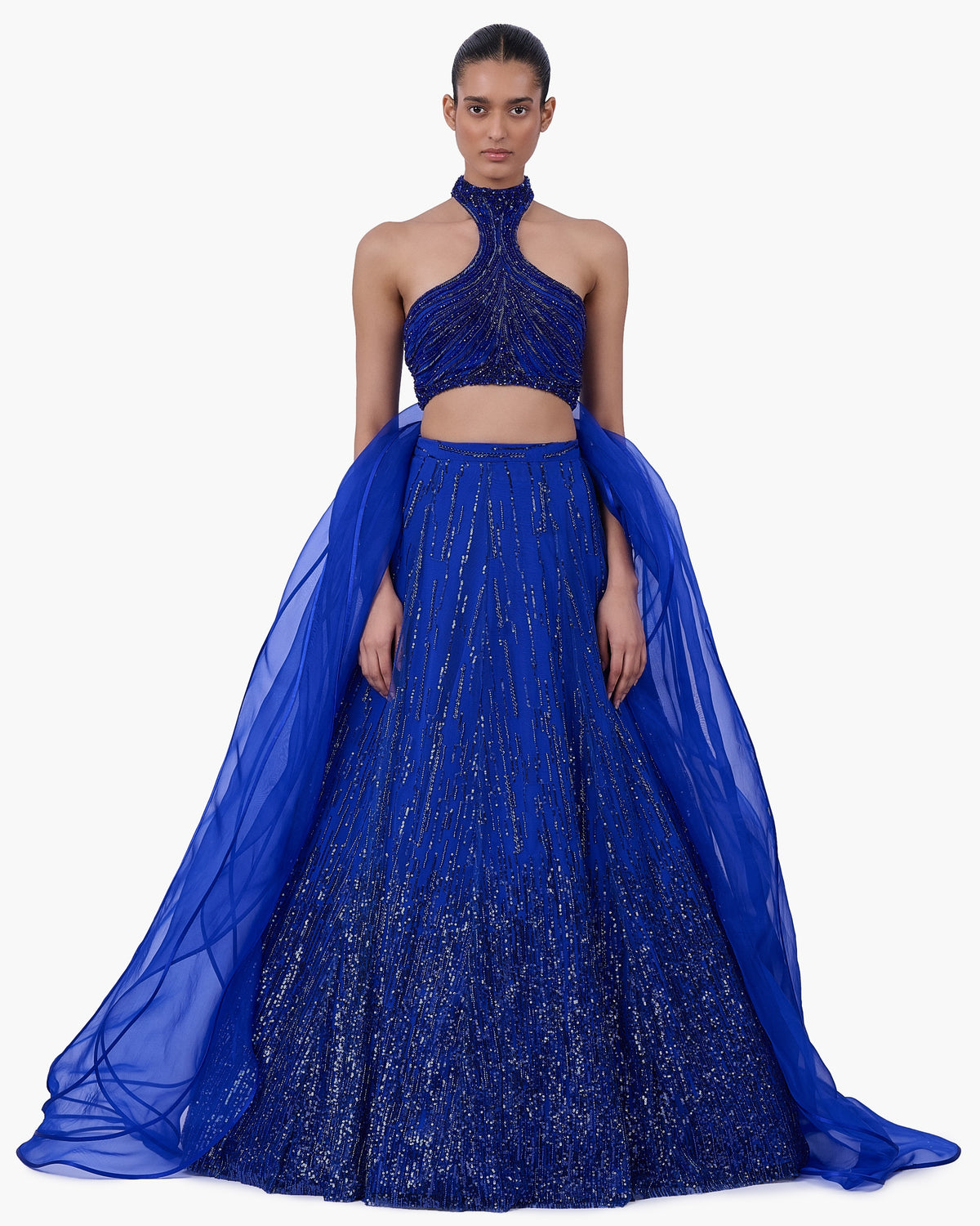 The Draped Panel Halter Lehenga