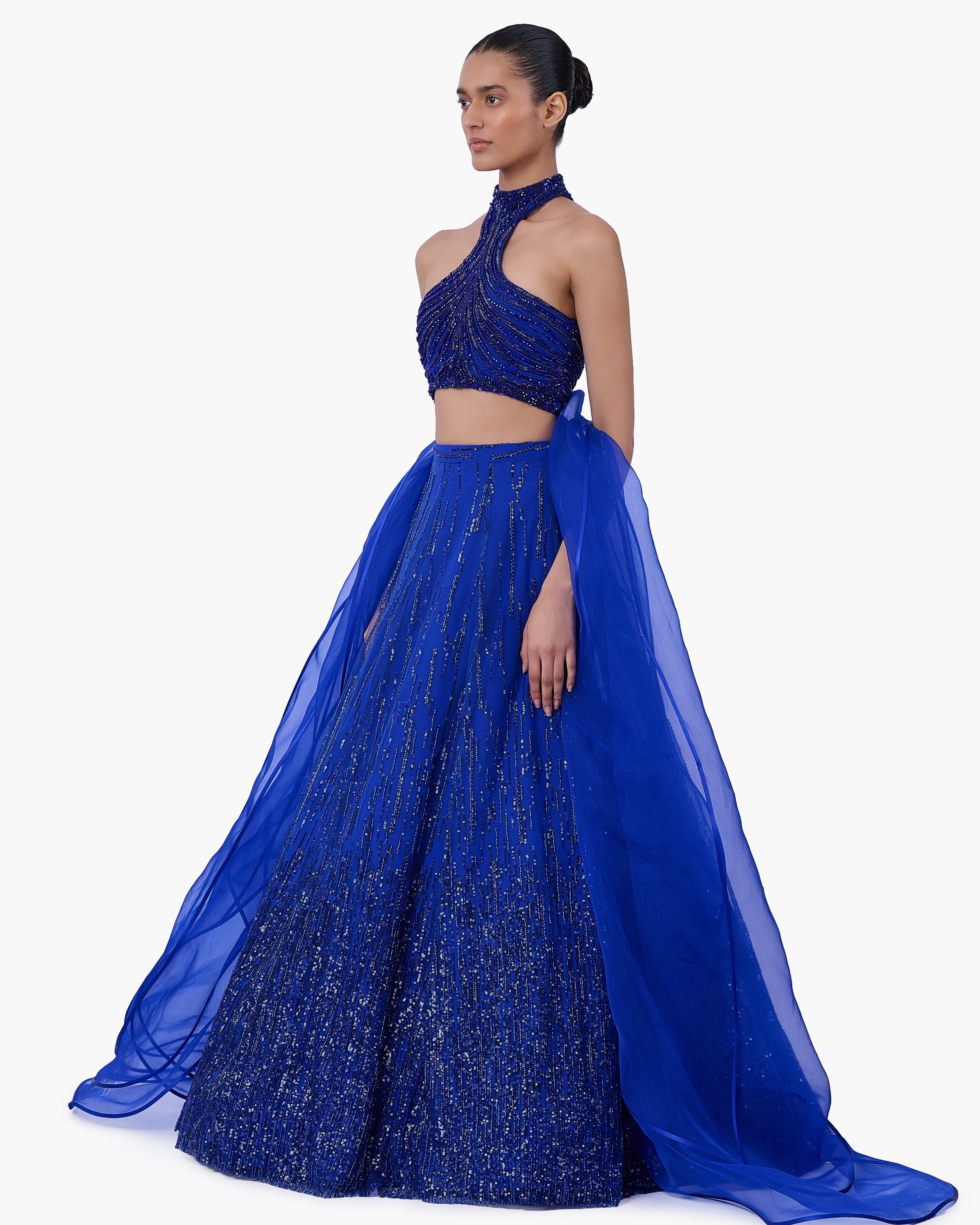 The Draped Panel Halter Lehenga