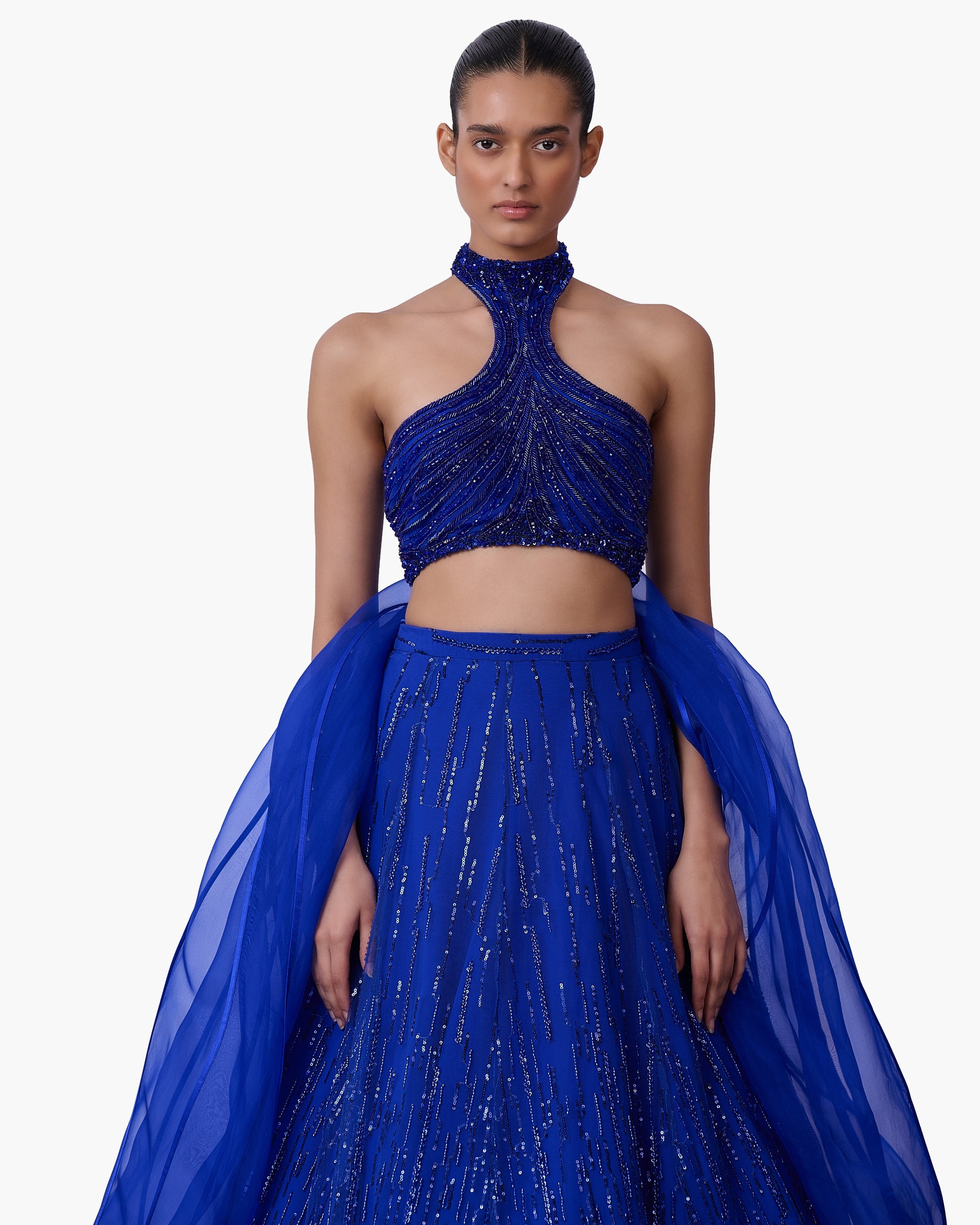 The Draped Panel Halter Lehenga