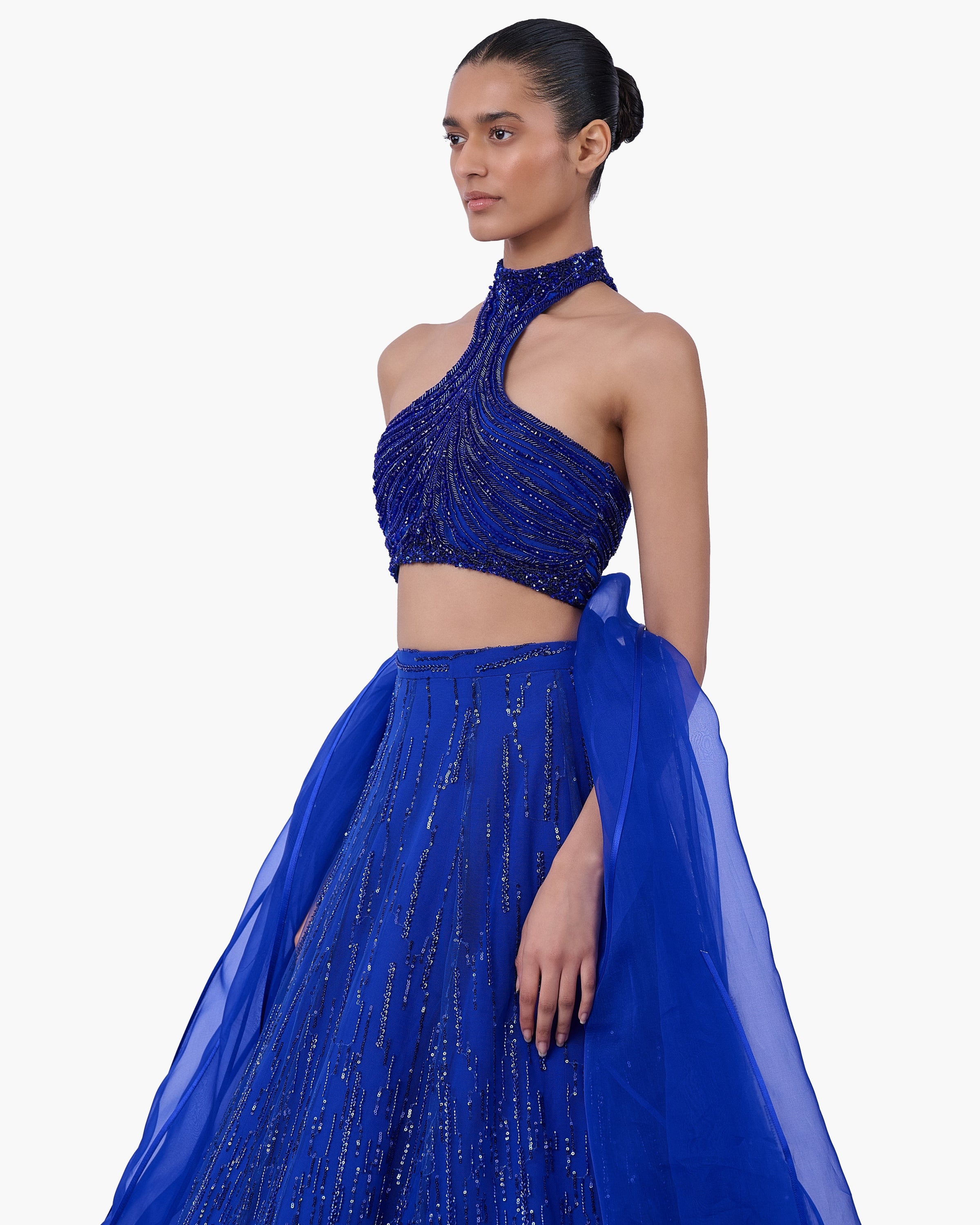 The Draped Panel Halter Lehenga