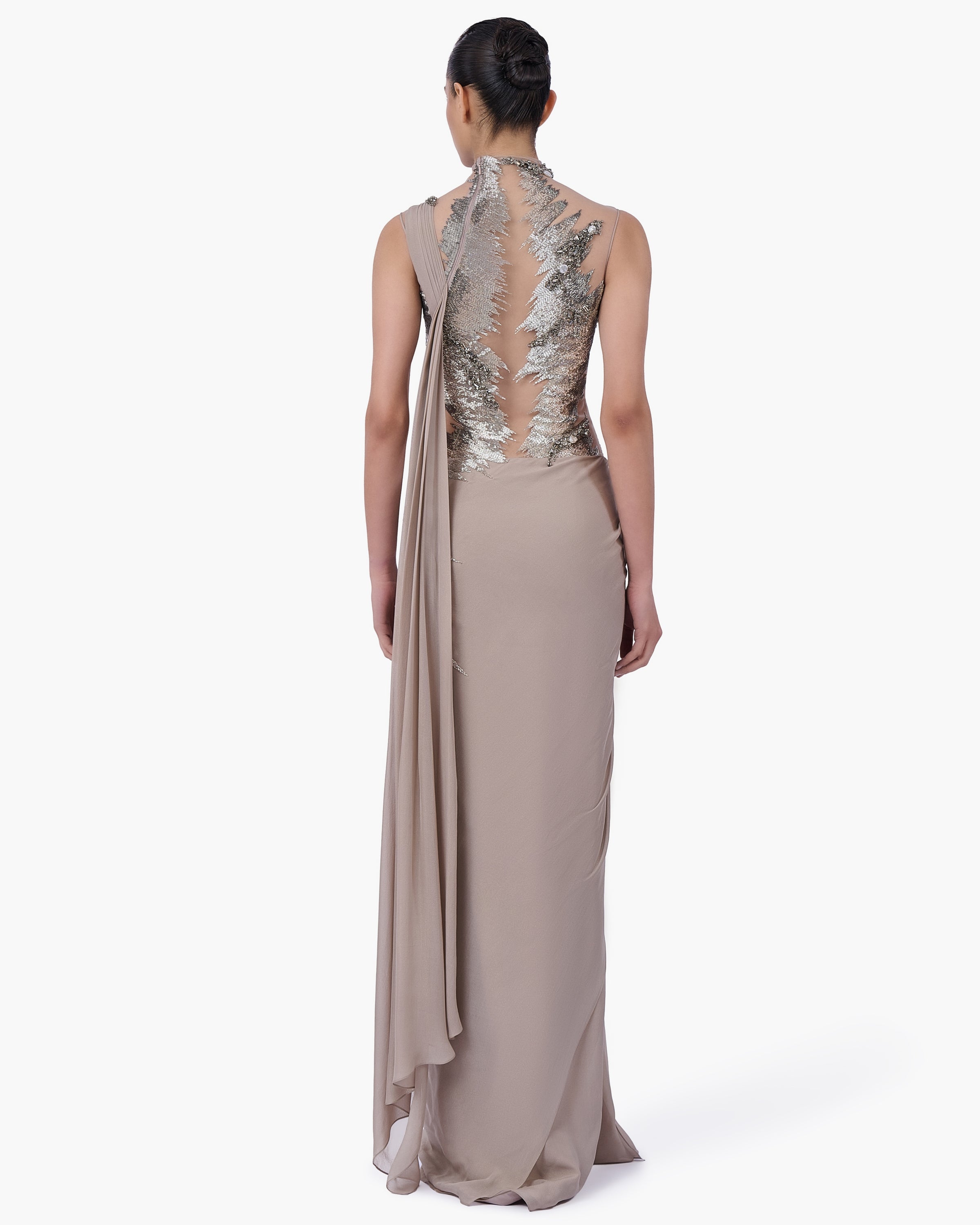 The Embellished Metallic Sari Gown