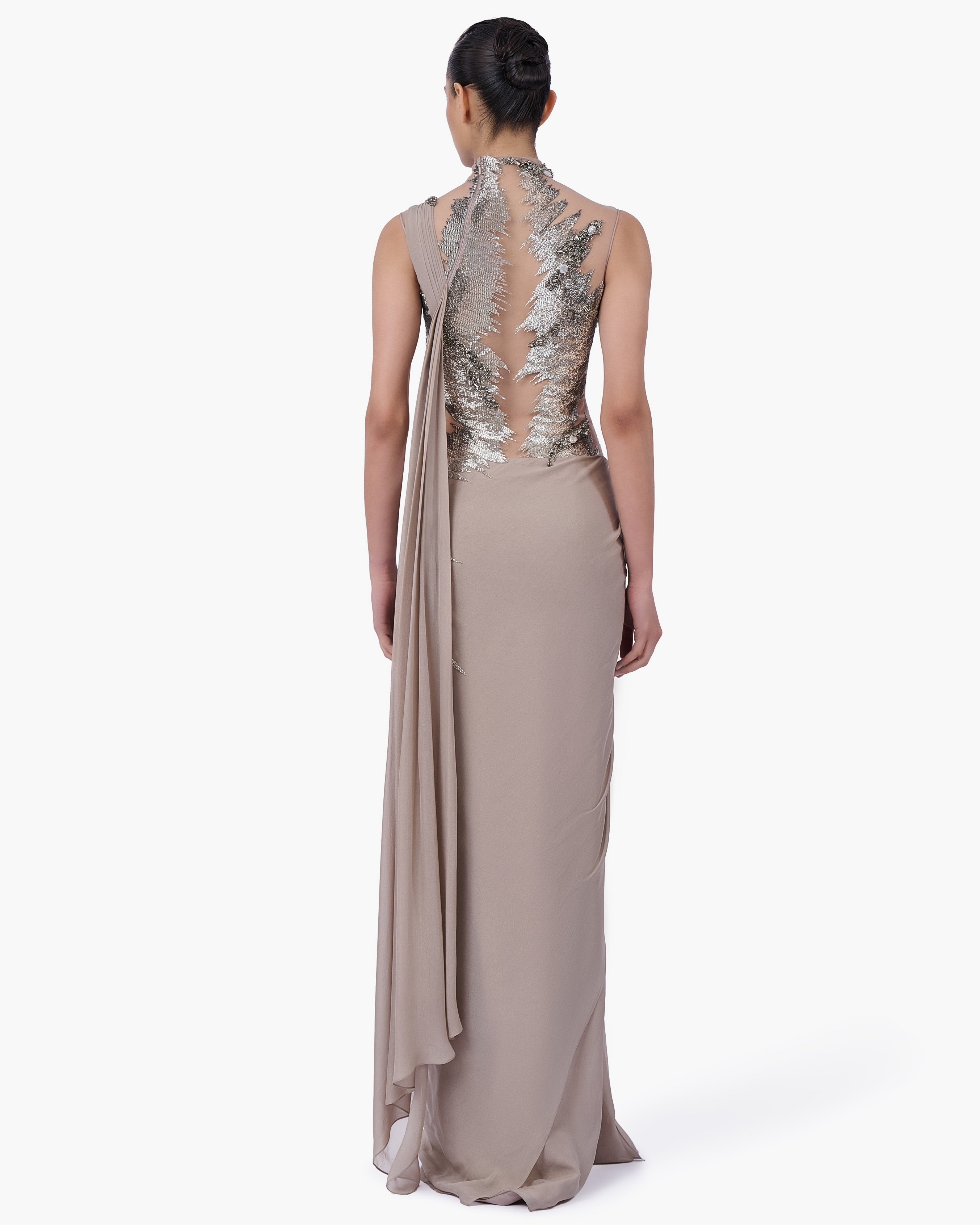 The Embellished Metallic Sari Gown
