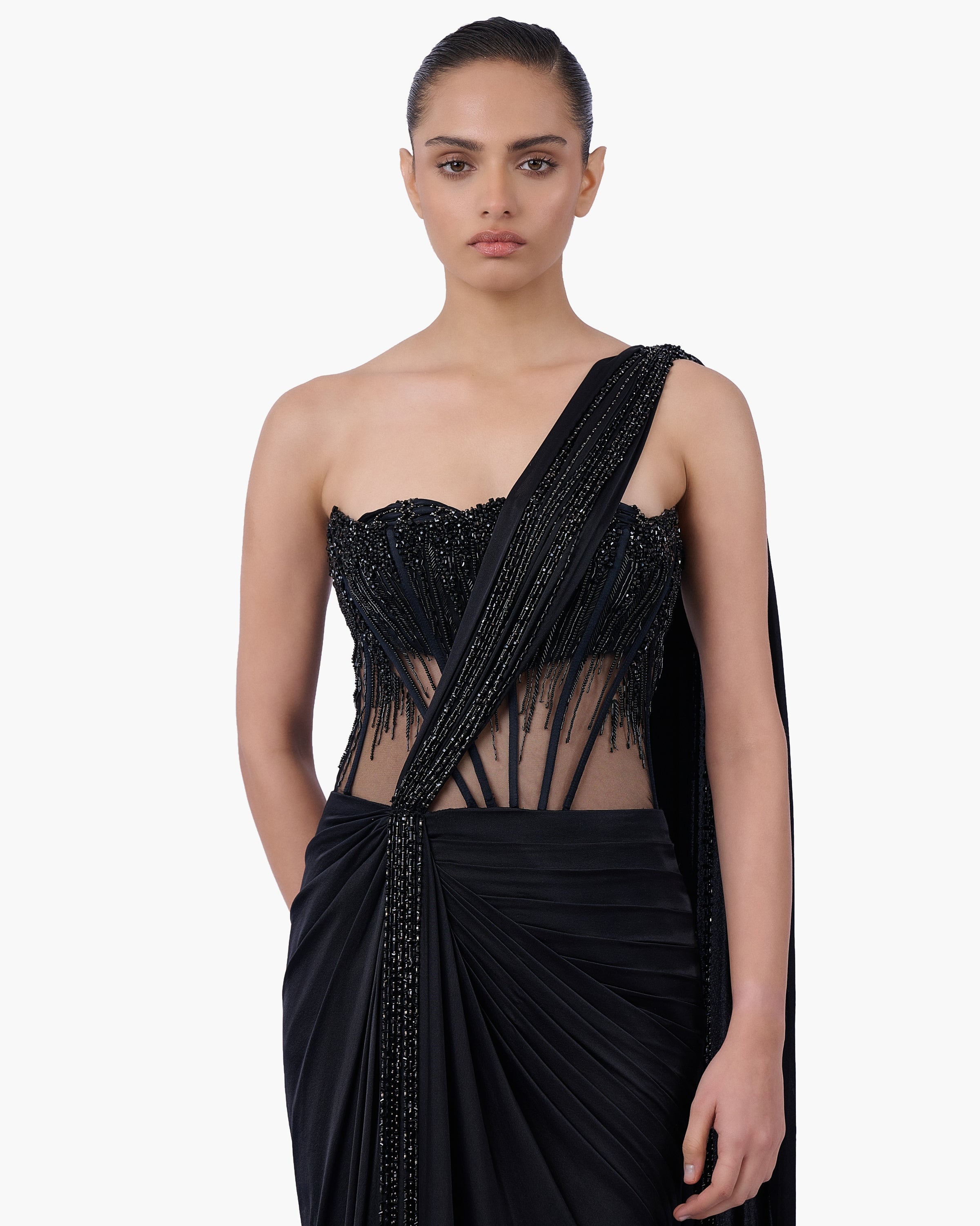 The Noir Embellished Sari Gown