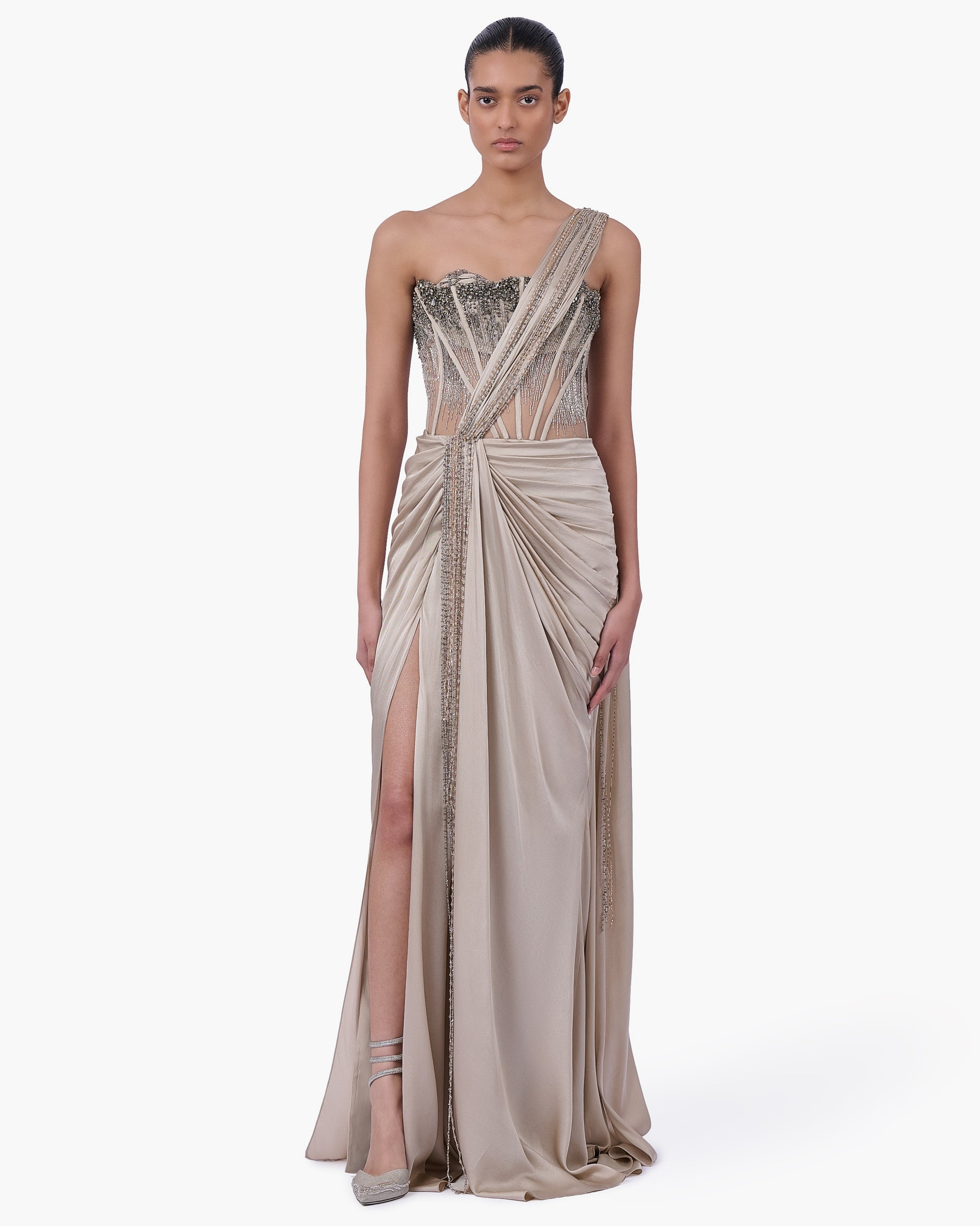 Corseted Crystal Sari Gown