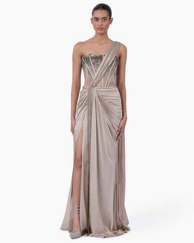 Corseted Crystal Sari Gown