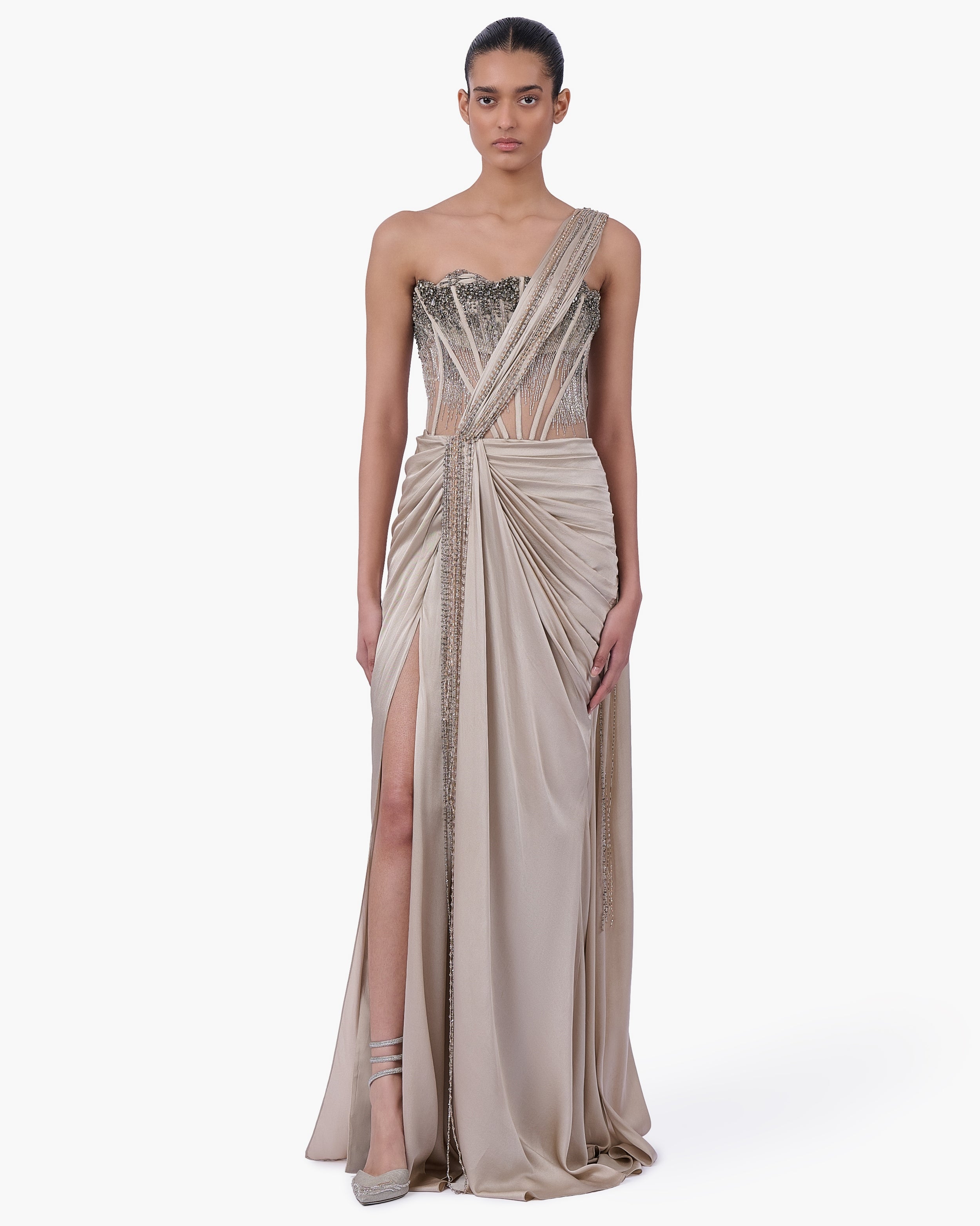 Corseted Crystal Sari Gown