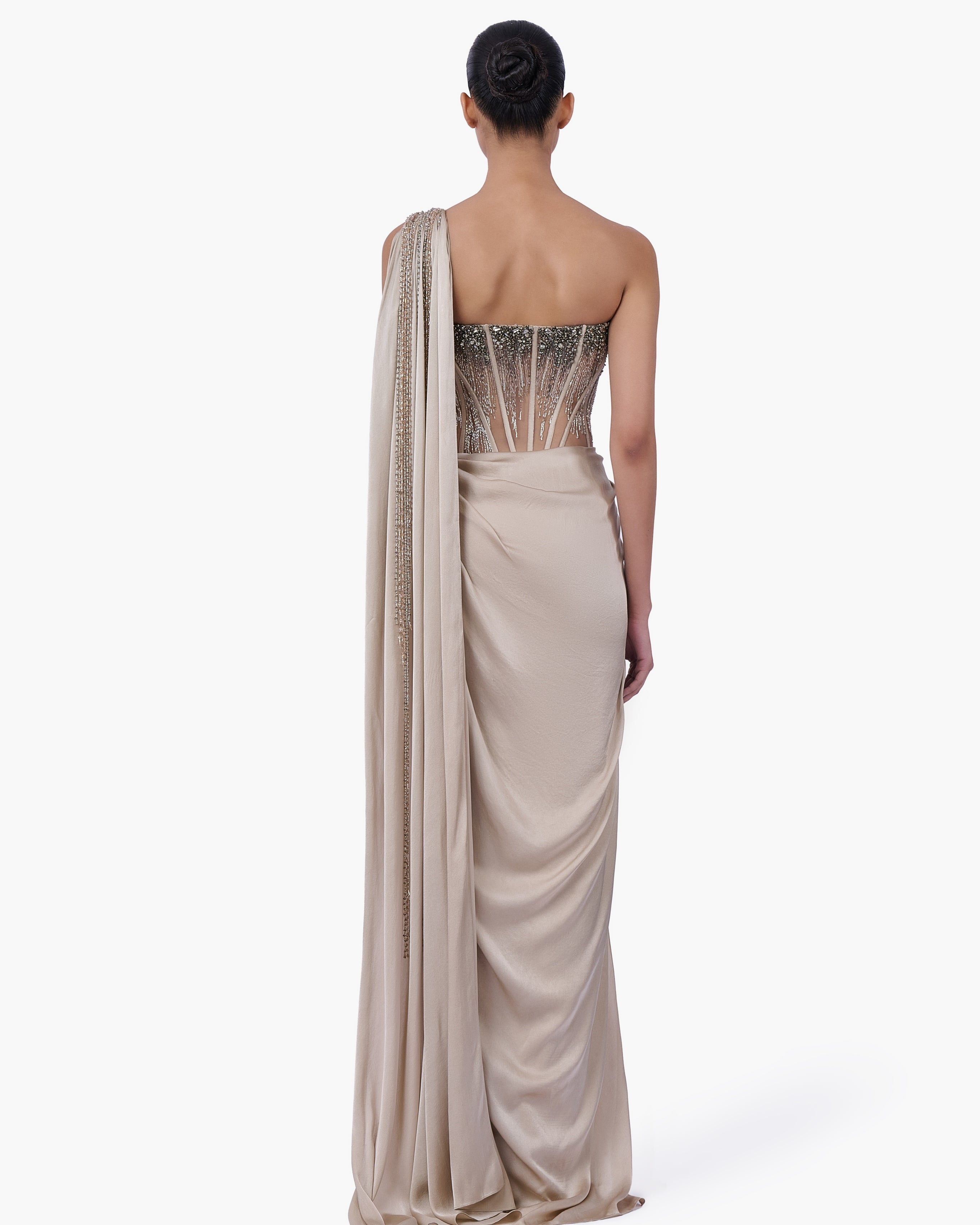 Corseted Crystal Sari Gown