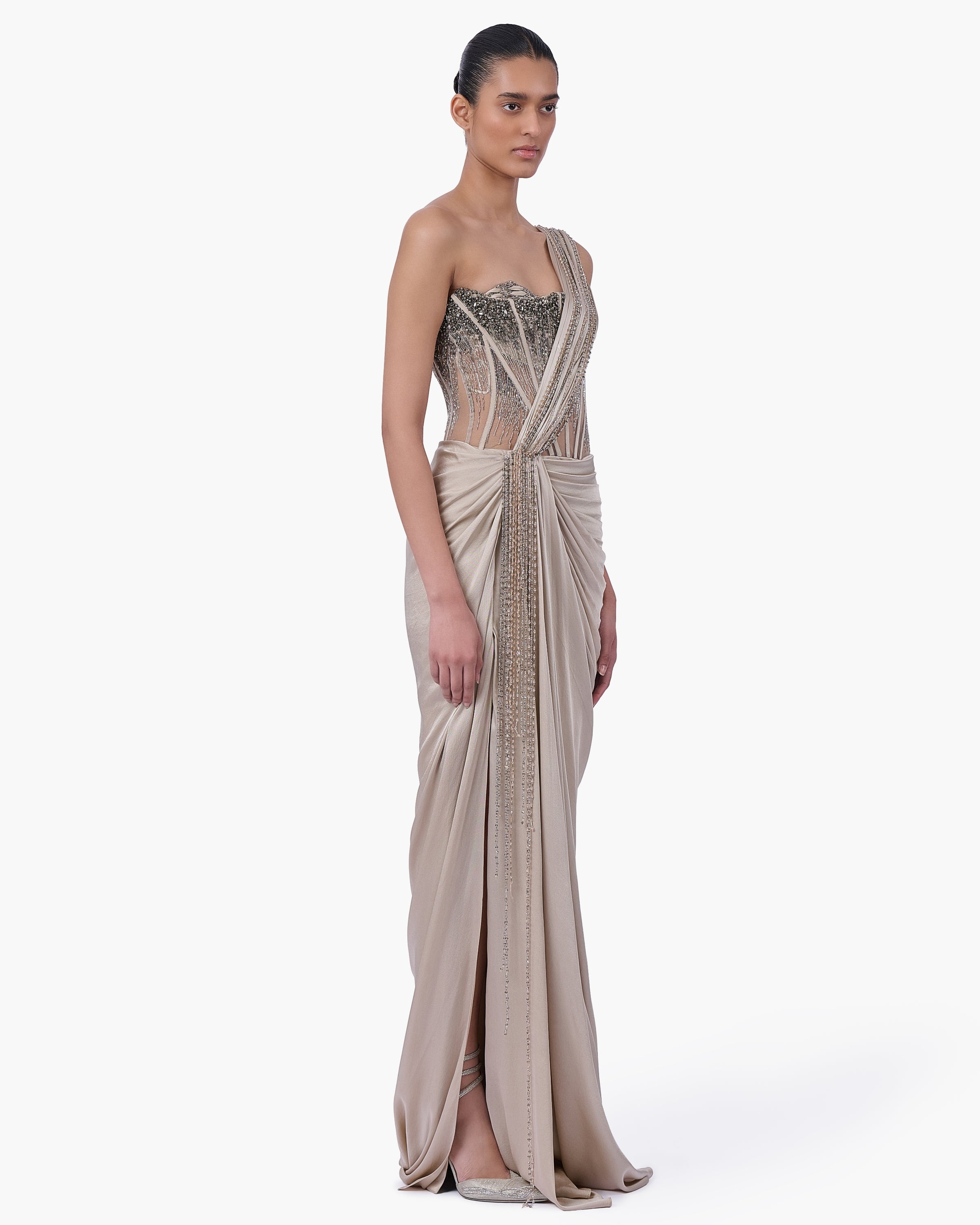 Corseted Crystal Sari Gown