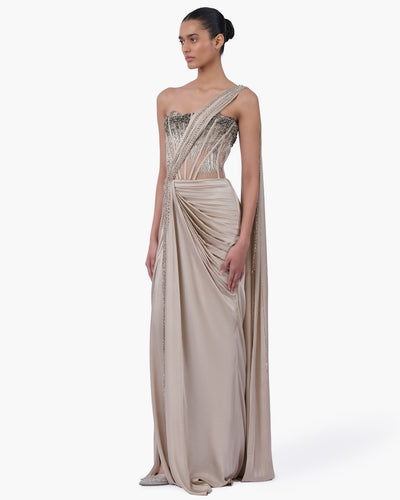 Corseted Crystal Sari Gown