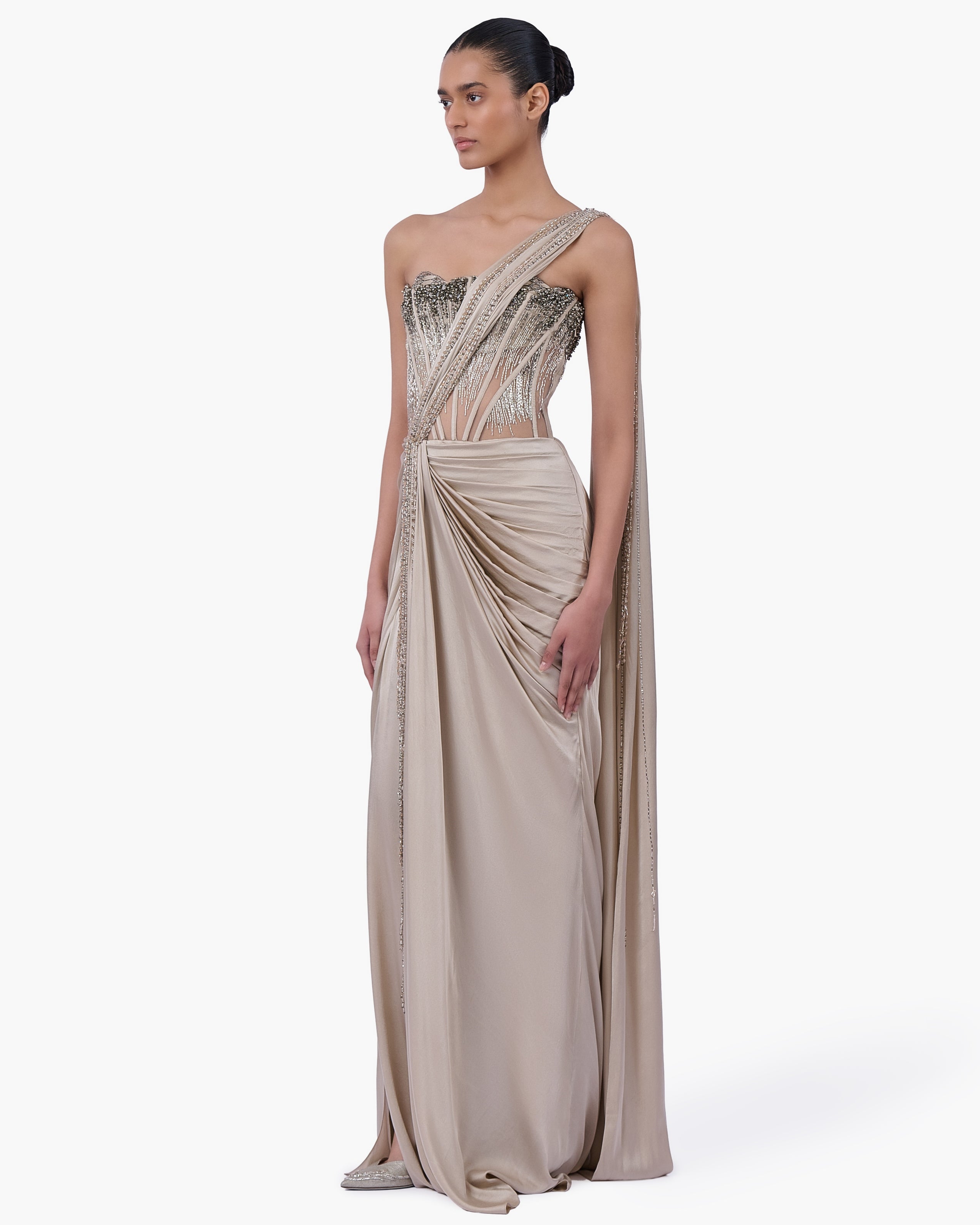 Corseted Crystal Sari Gown