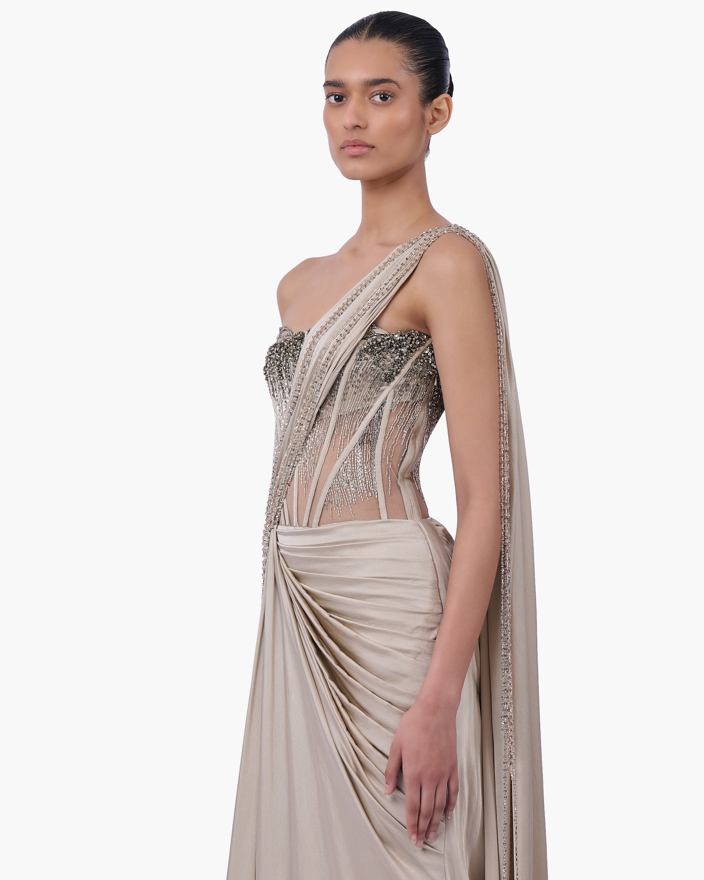 Corseted Crystal Sari Gown