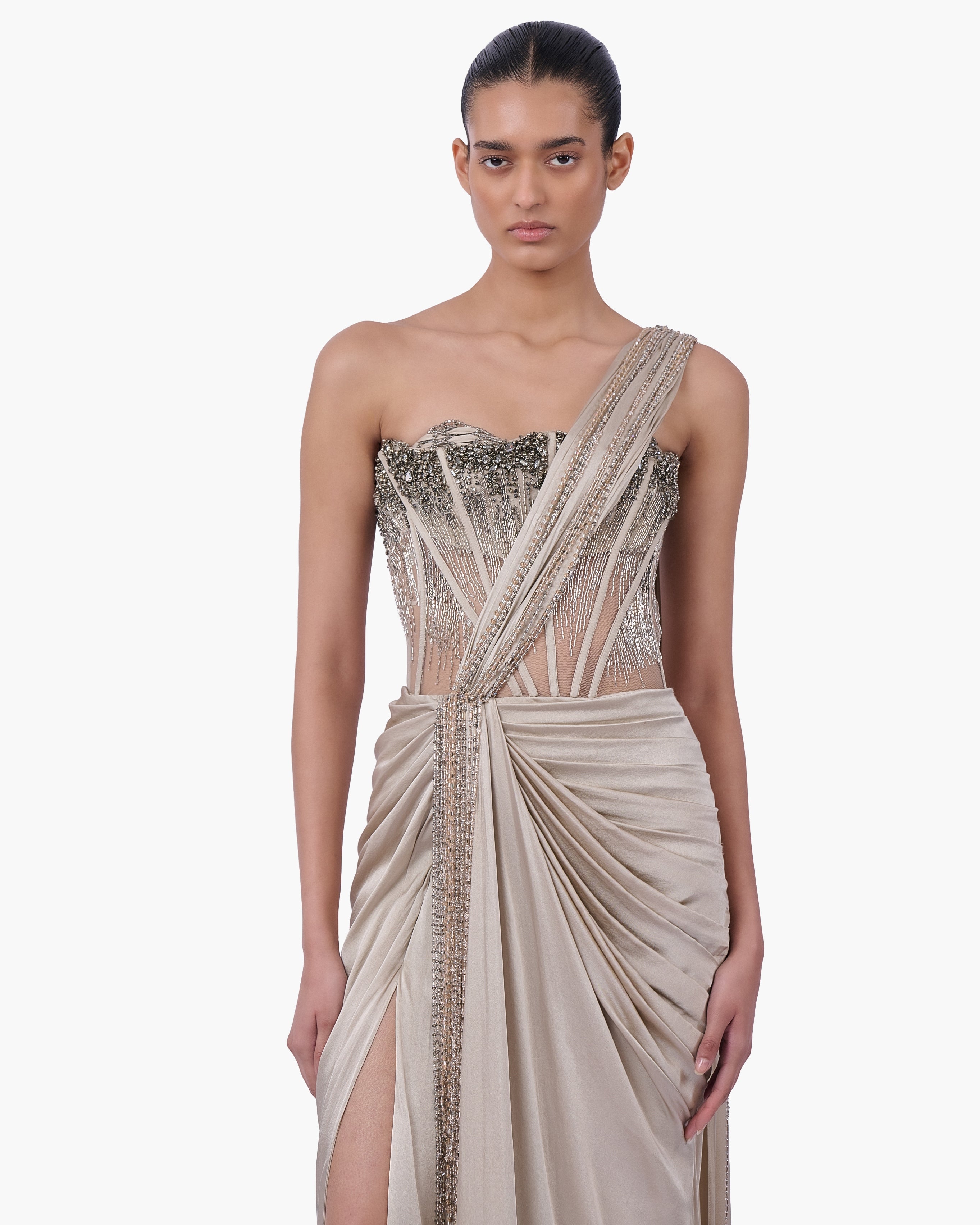 Corseted Crystal Sari Gown