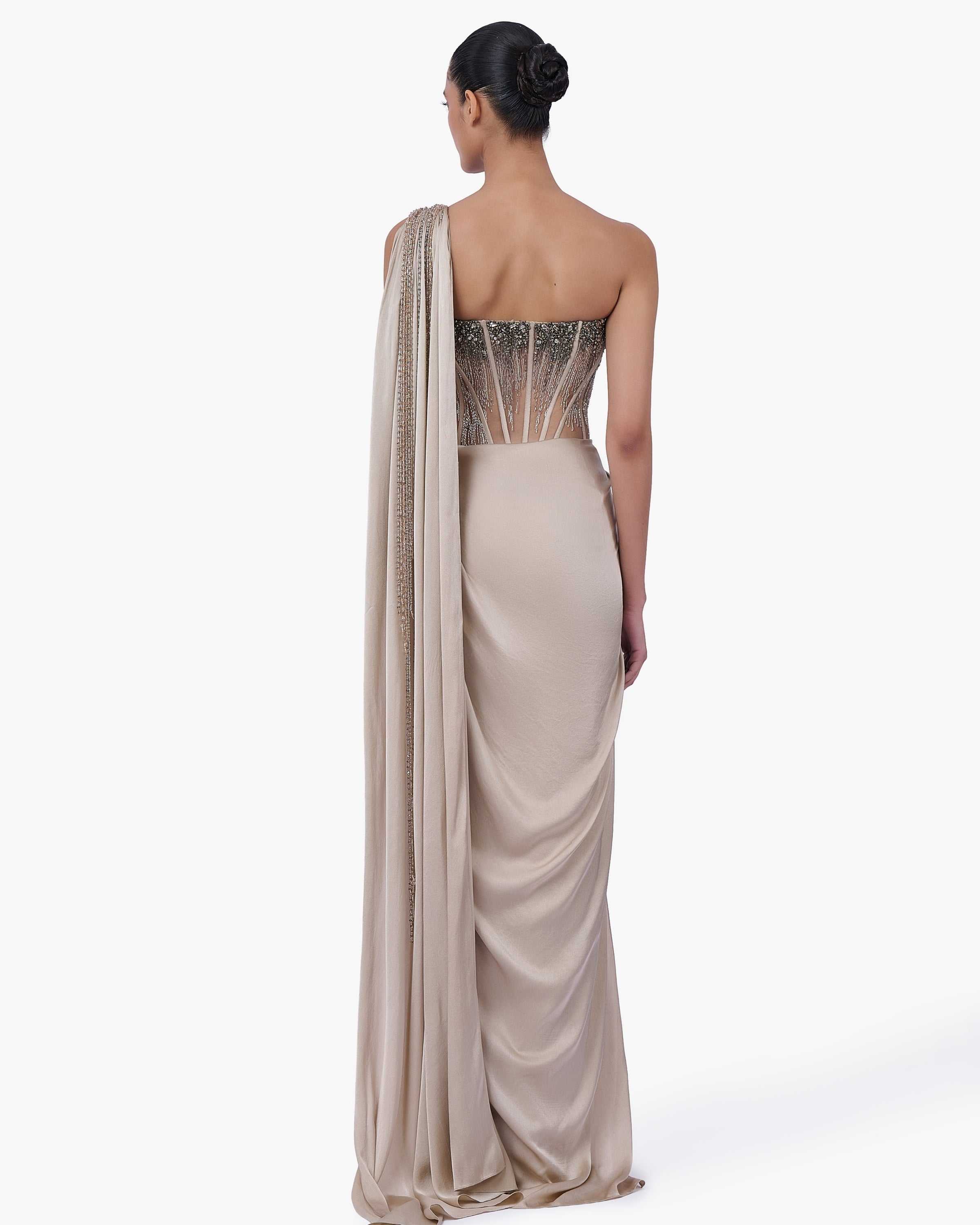 Corseted Crystal Sari Gown