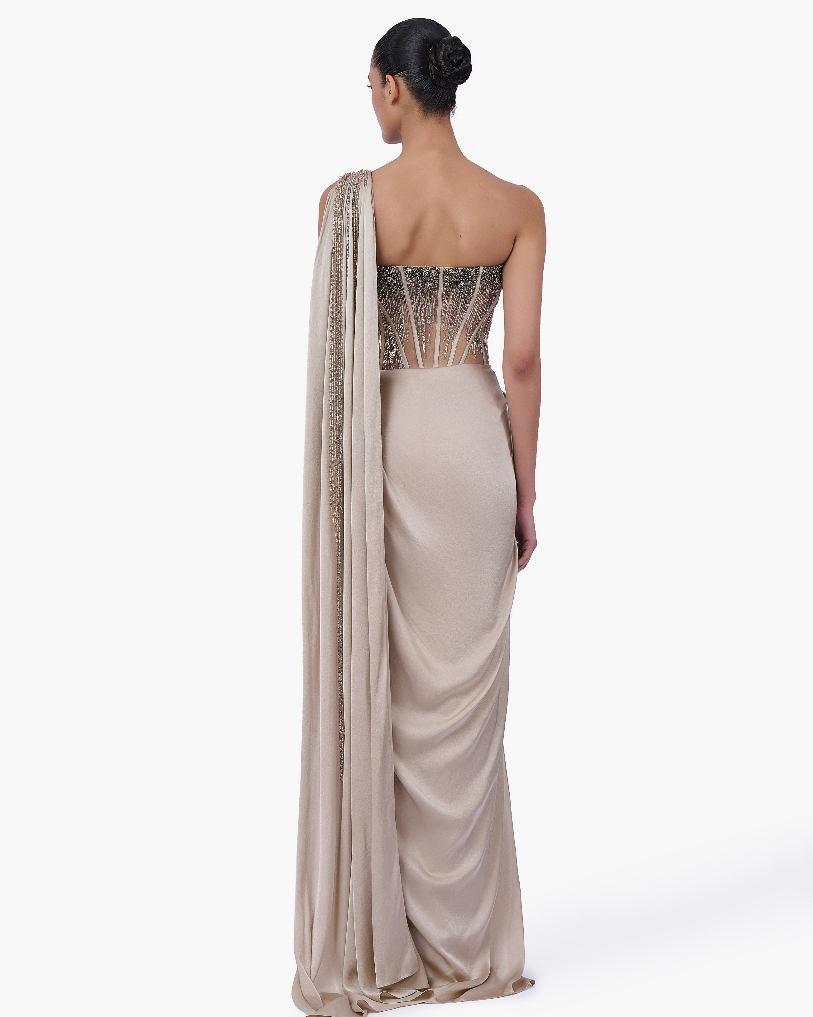 Corseted Crystal Sari Gown
