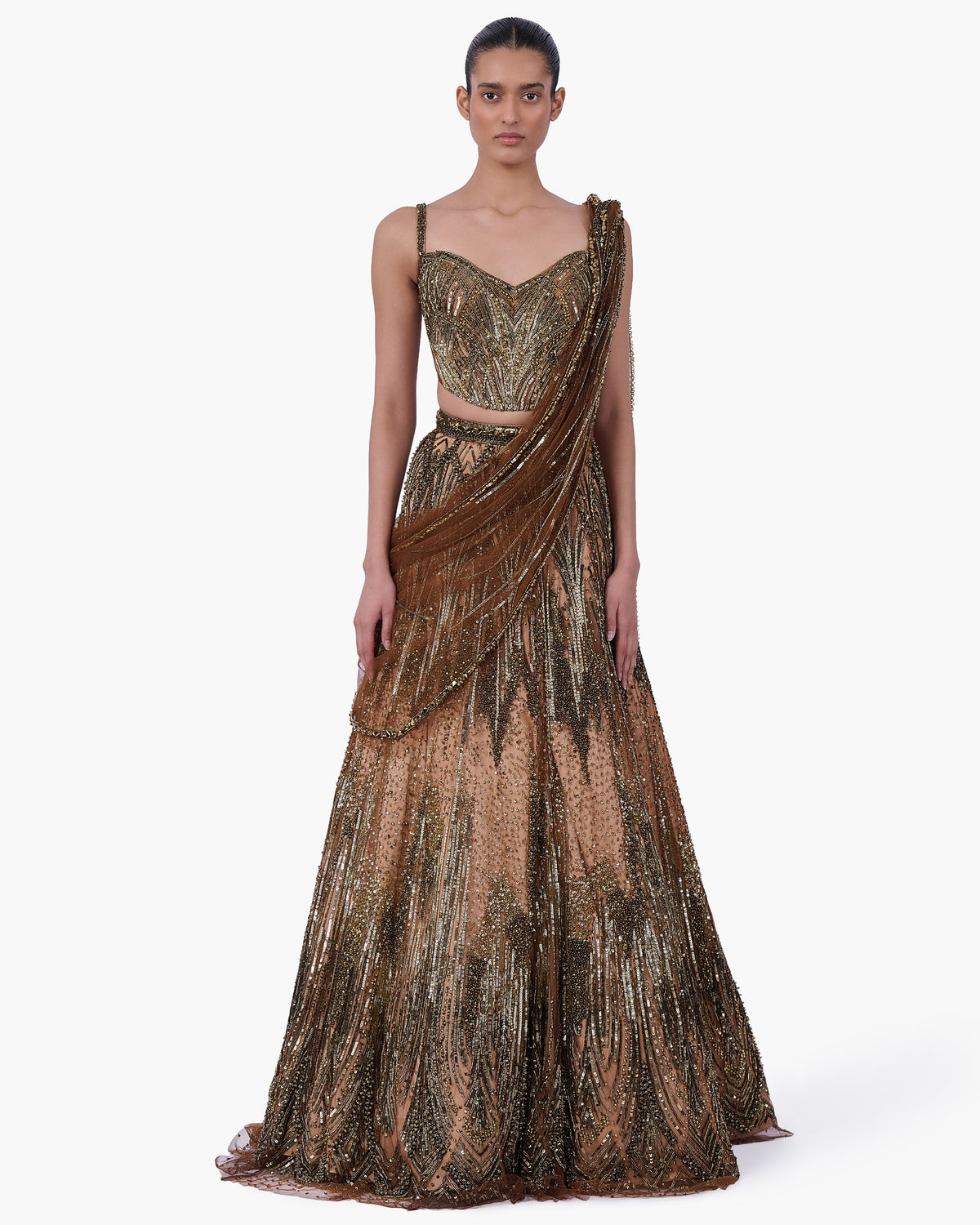 The Gilded Sovereign Sari Lehenga