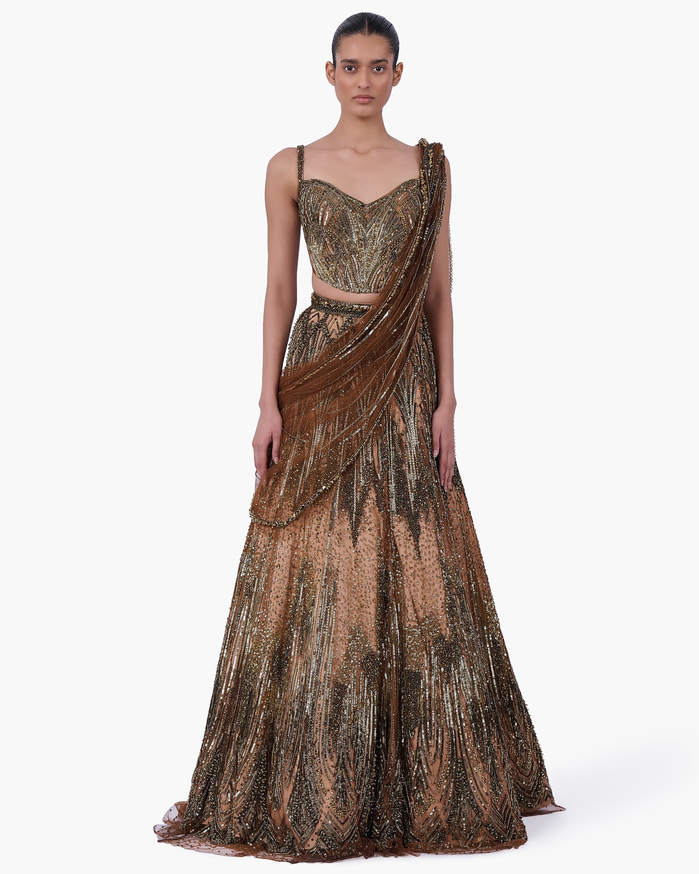 The Gilded Sovereign Sari Lehenga