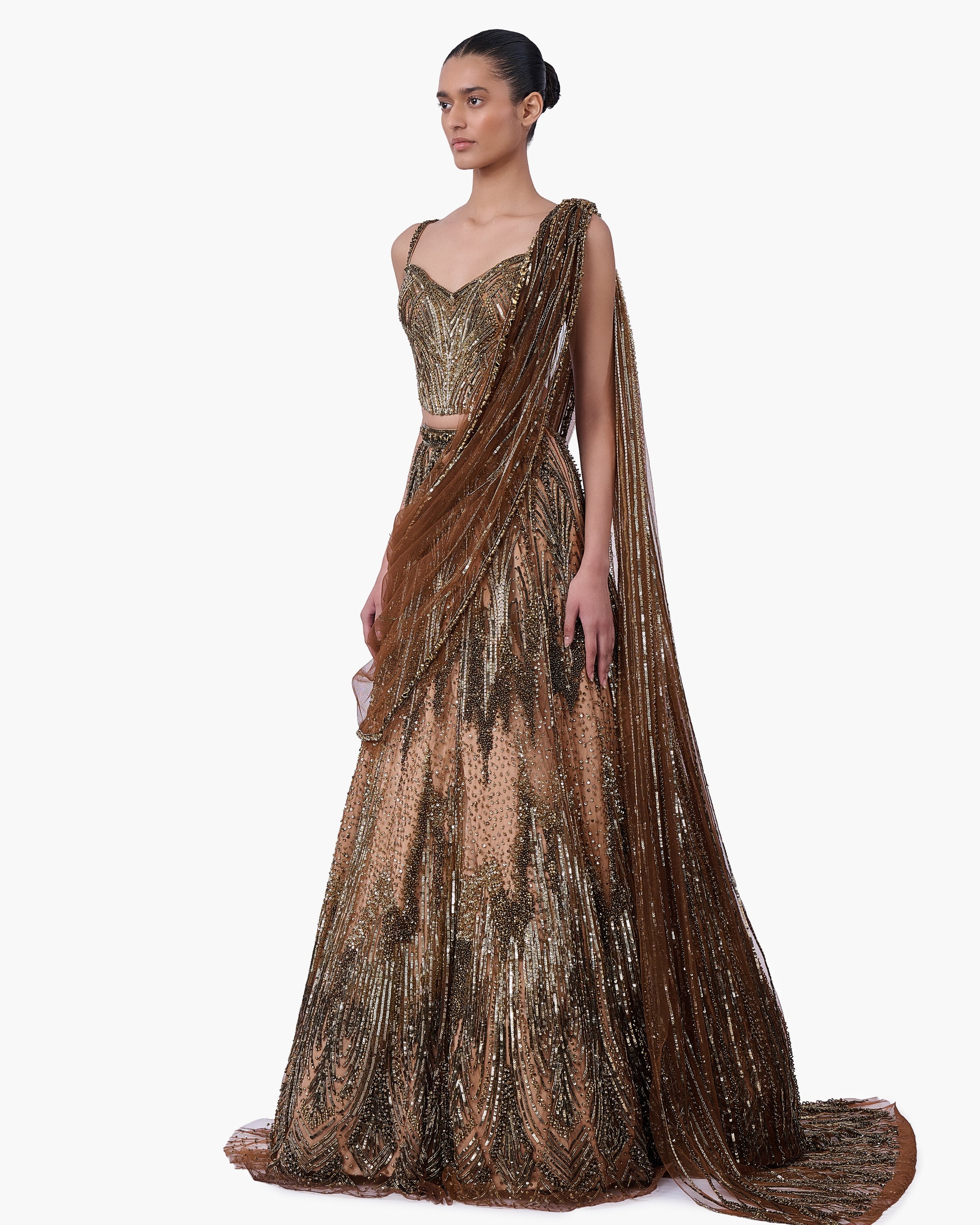 The Gilded Sovereign Sari Lehenga