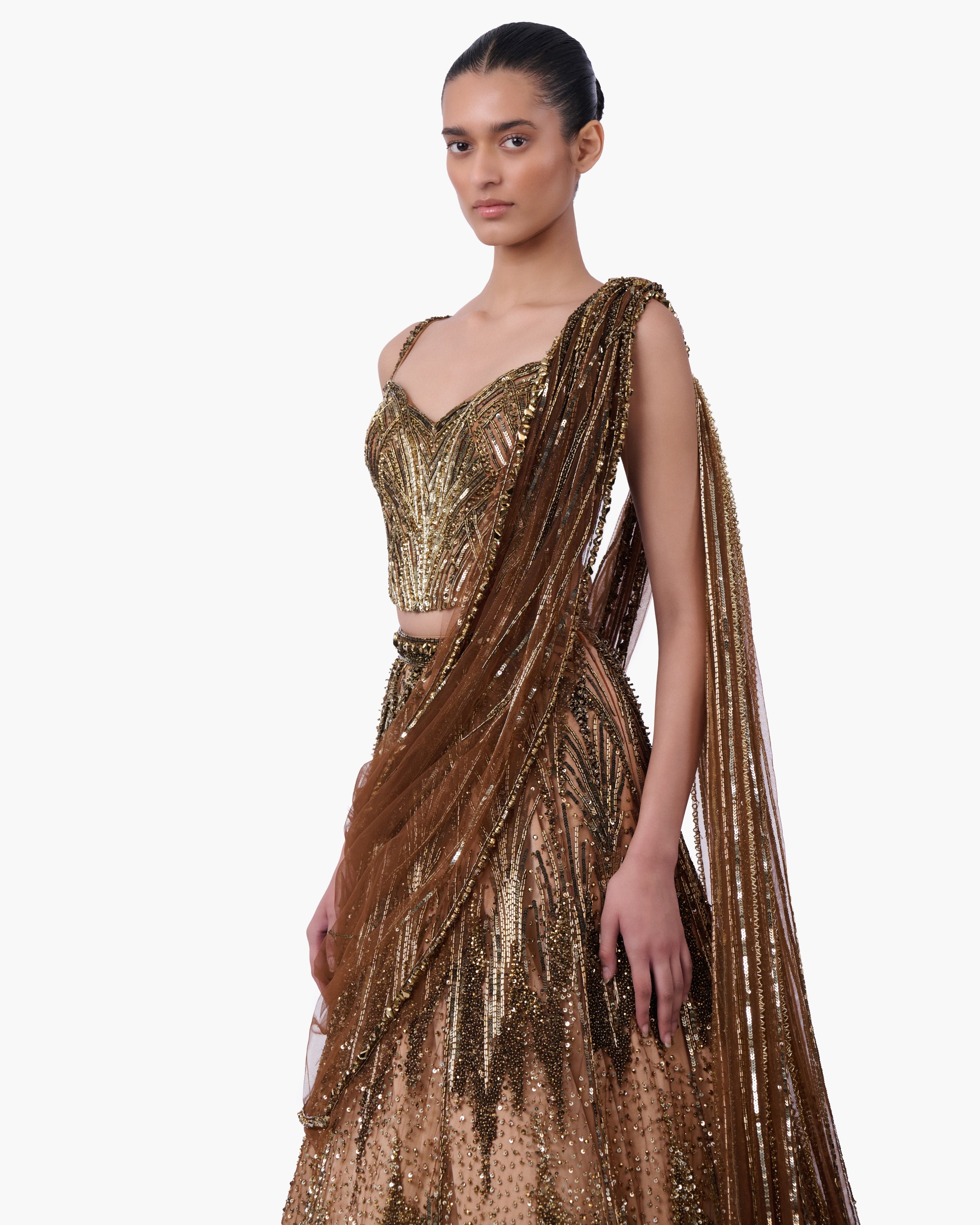 The Gilded Sovereign Sari Lehenga