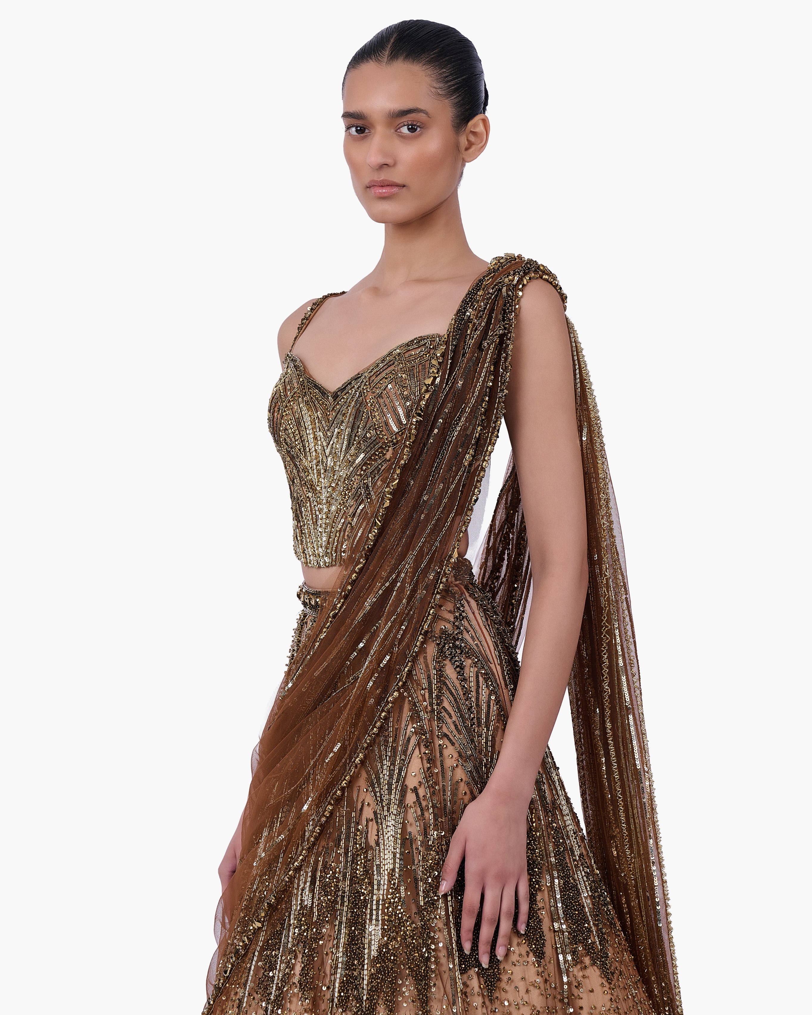The Gilded Sovereign Sari Lehenga