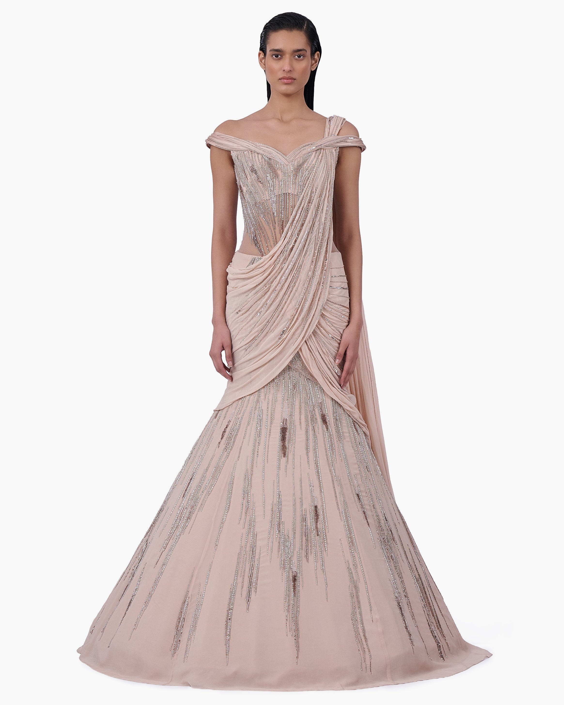 The Champagne Veil Sari Lehenga